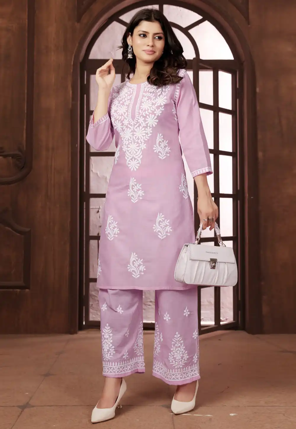 Pink Cotton Kurta Set With Palazzo 293510