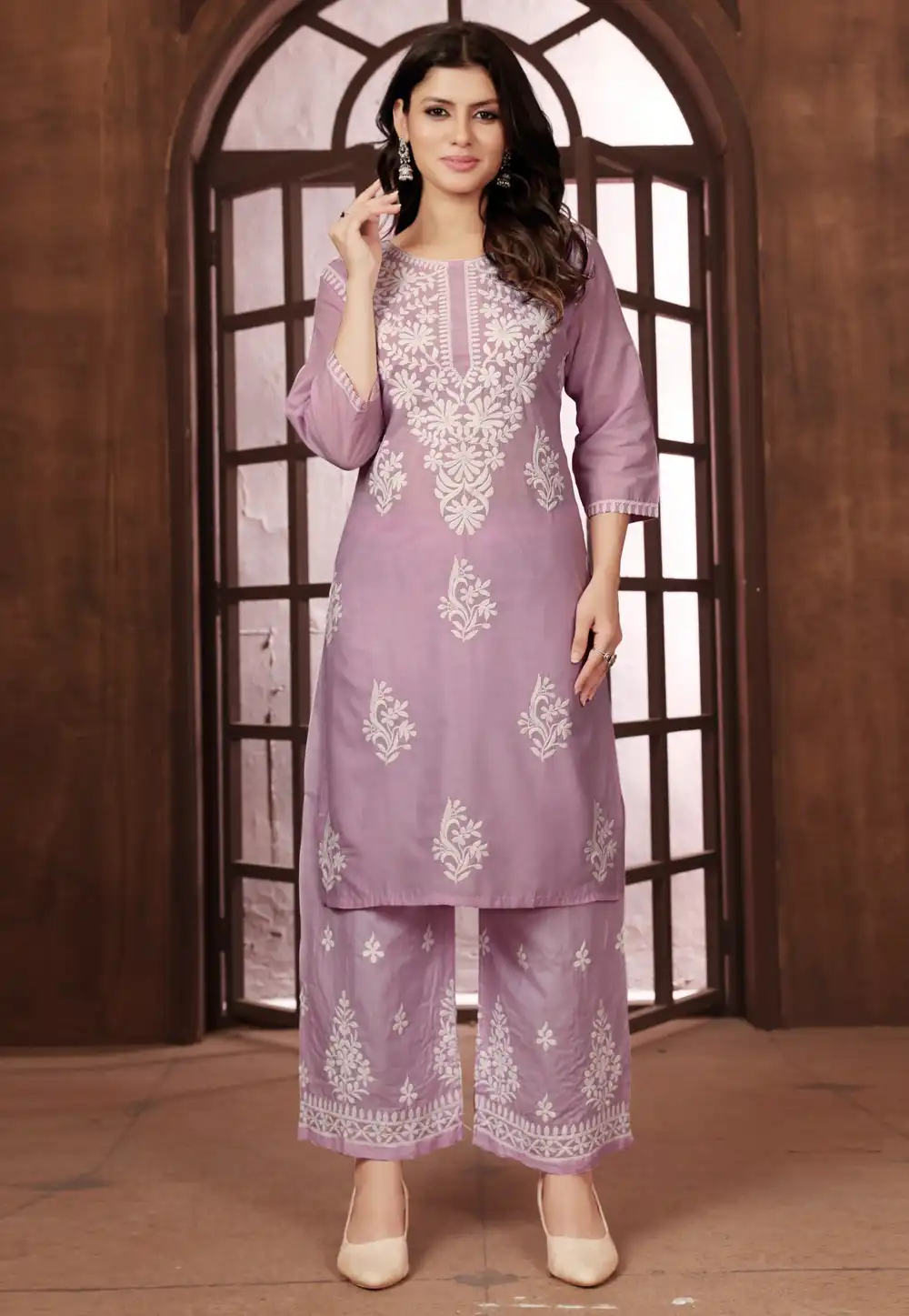 Pink Cotton Kurta Set With Palazzo 293512