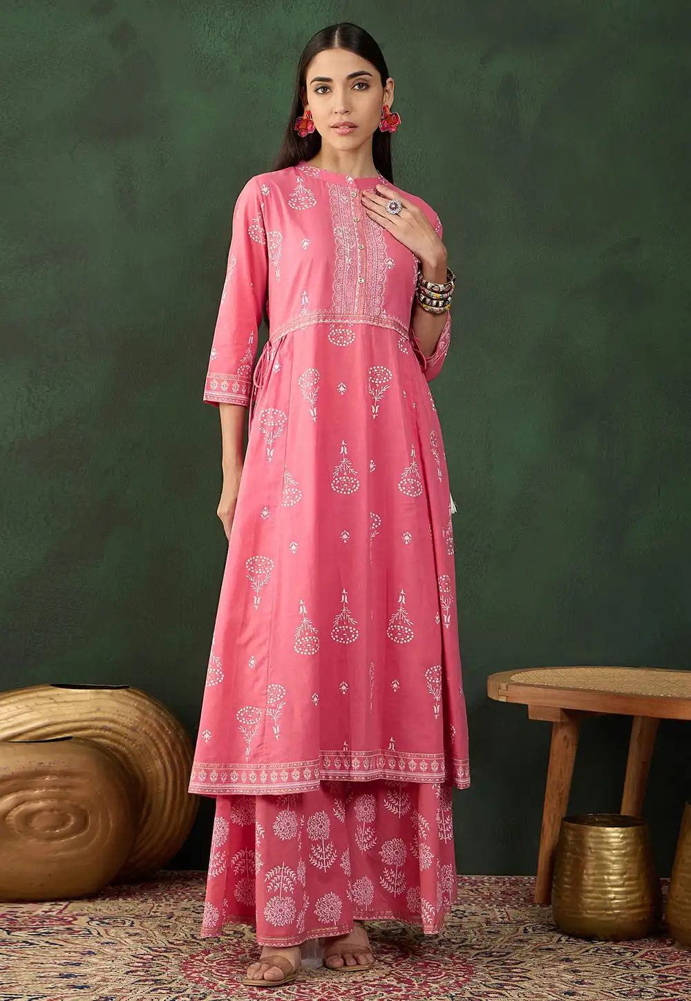 Pink Cotton Kurta Set With Palazzo 293521