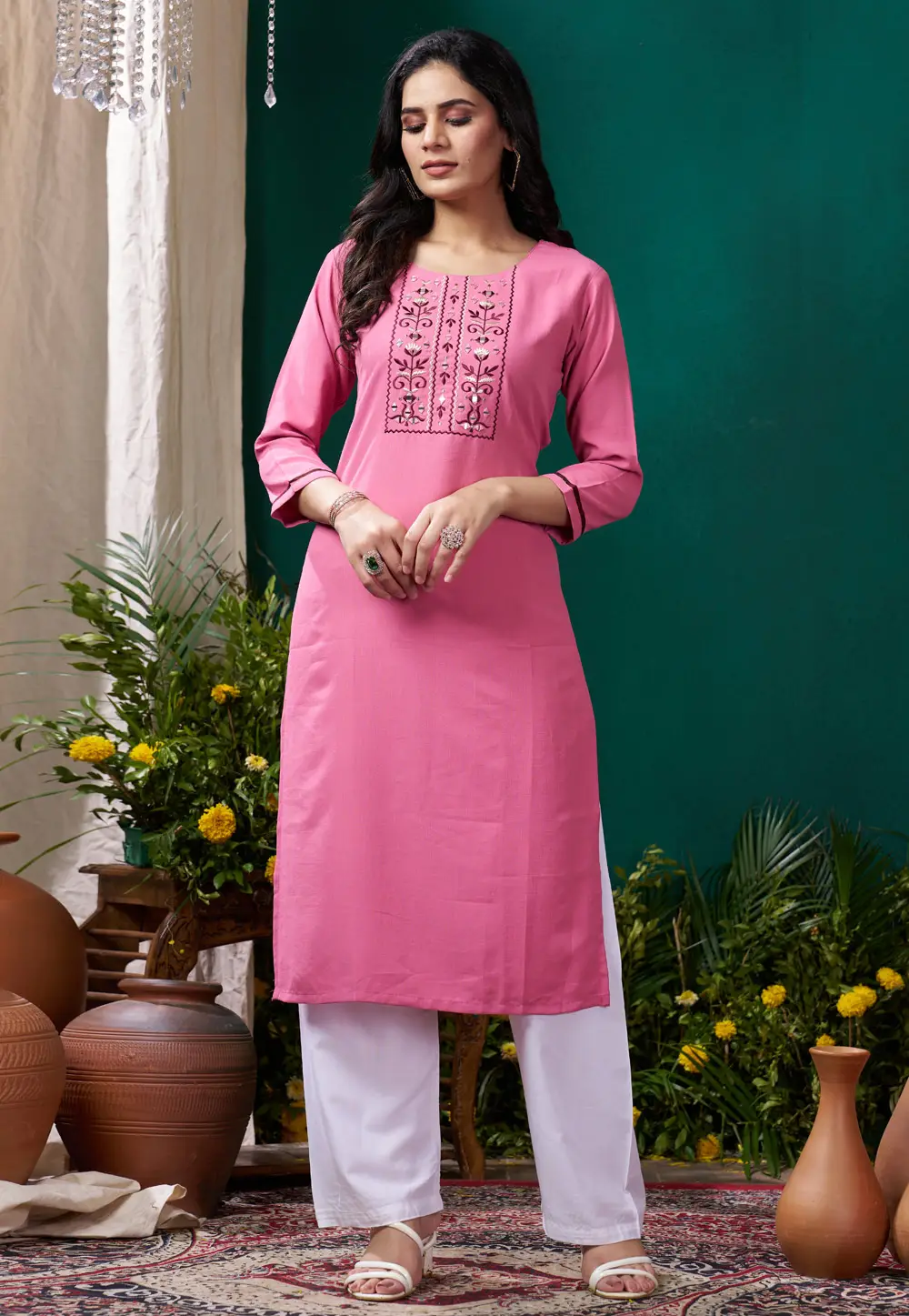 Pink Cotton Kurta Set With Pent 295221