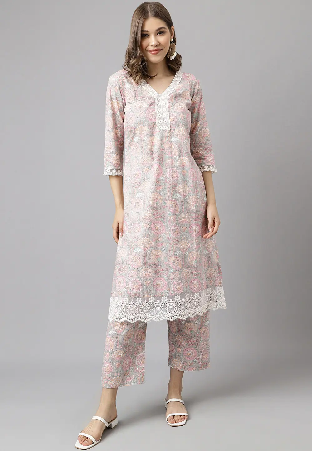 Pink Cotton Kurta Set With Pent 301643