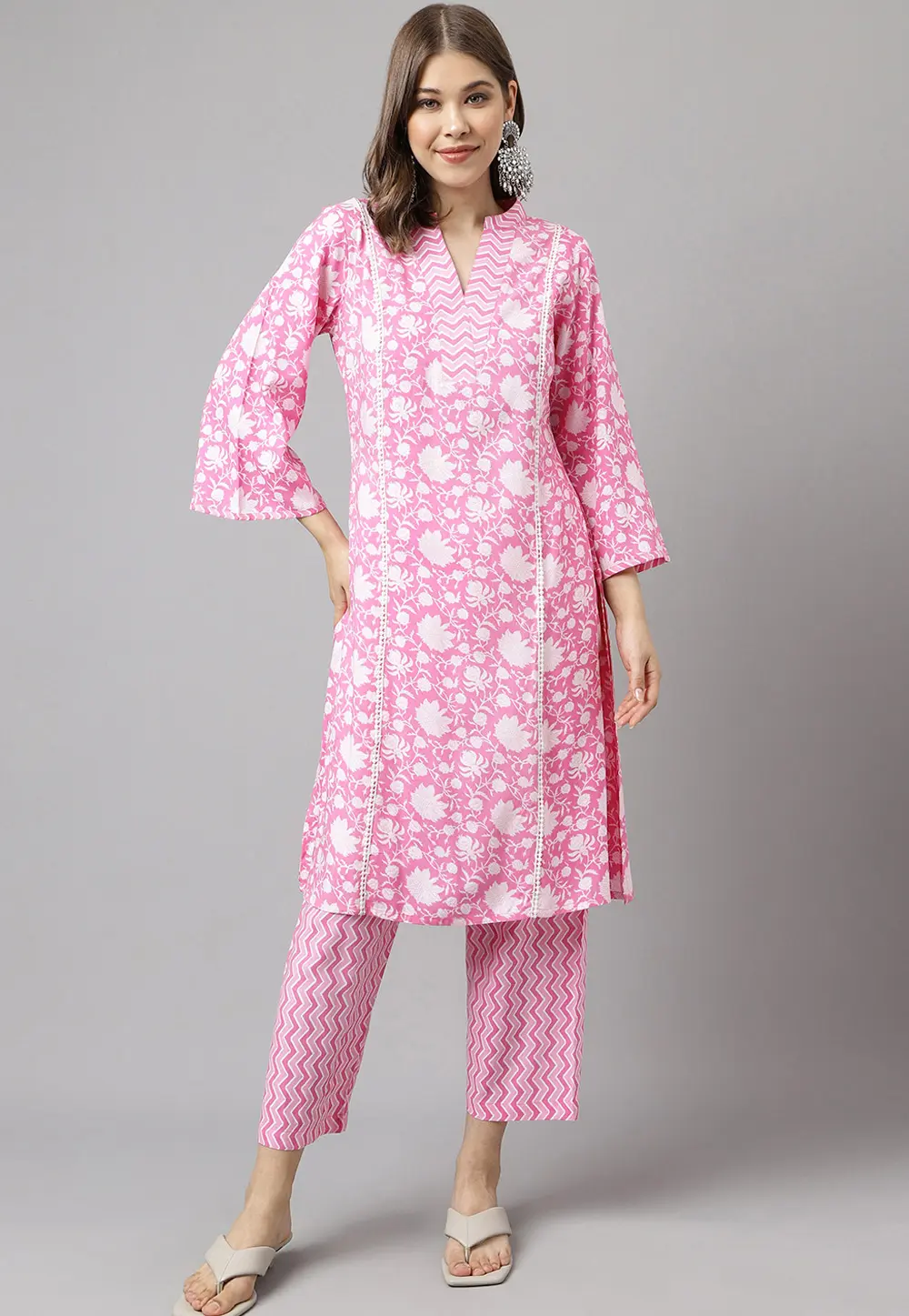 Pink Cotton Kurta Set With Pent 301649