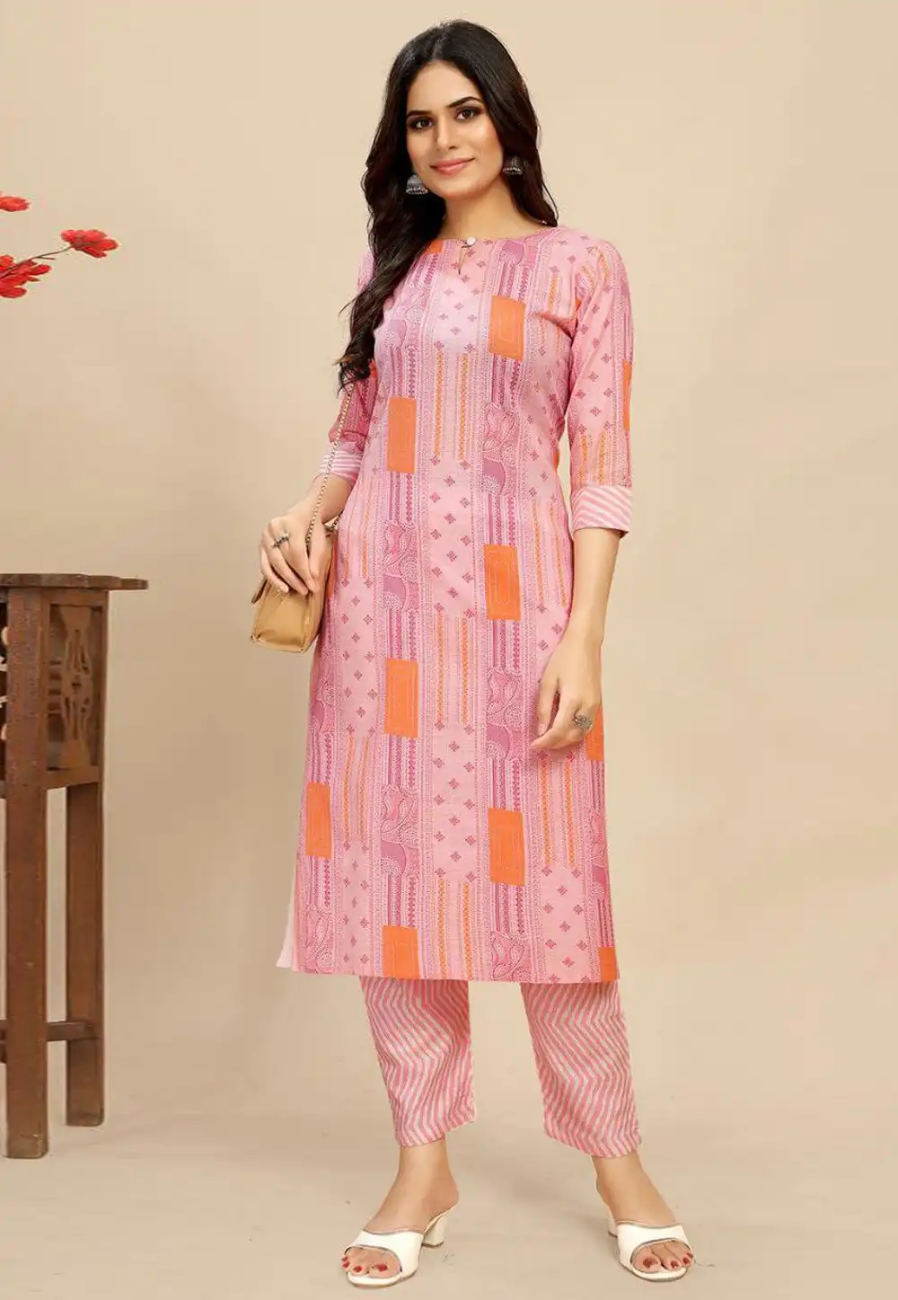 Pink Cotton Kurta Set With Pent 290834