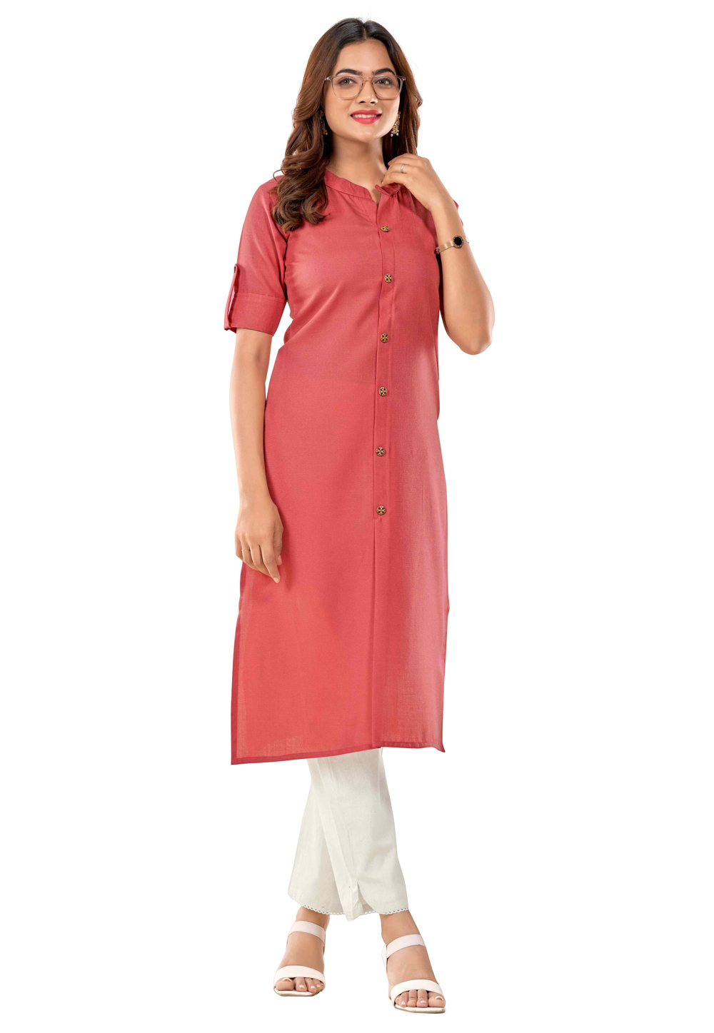 Pink Cotton Kurti 286896