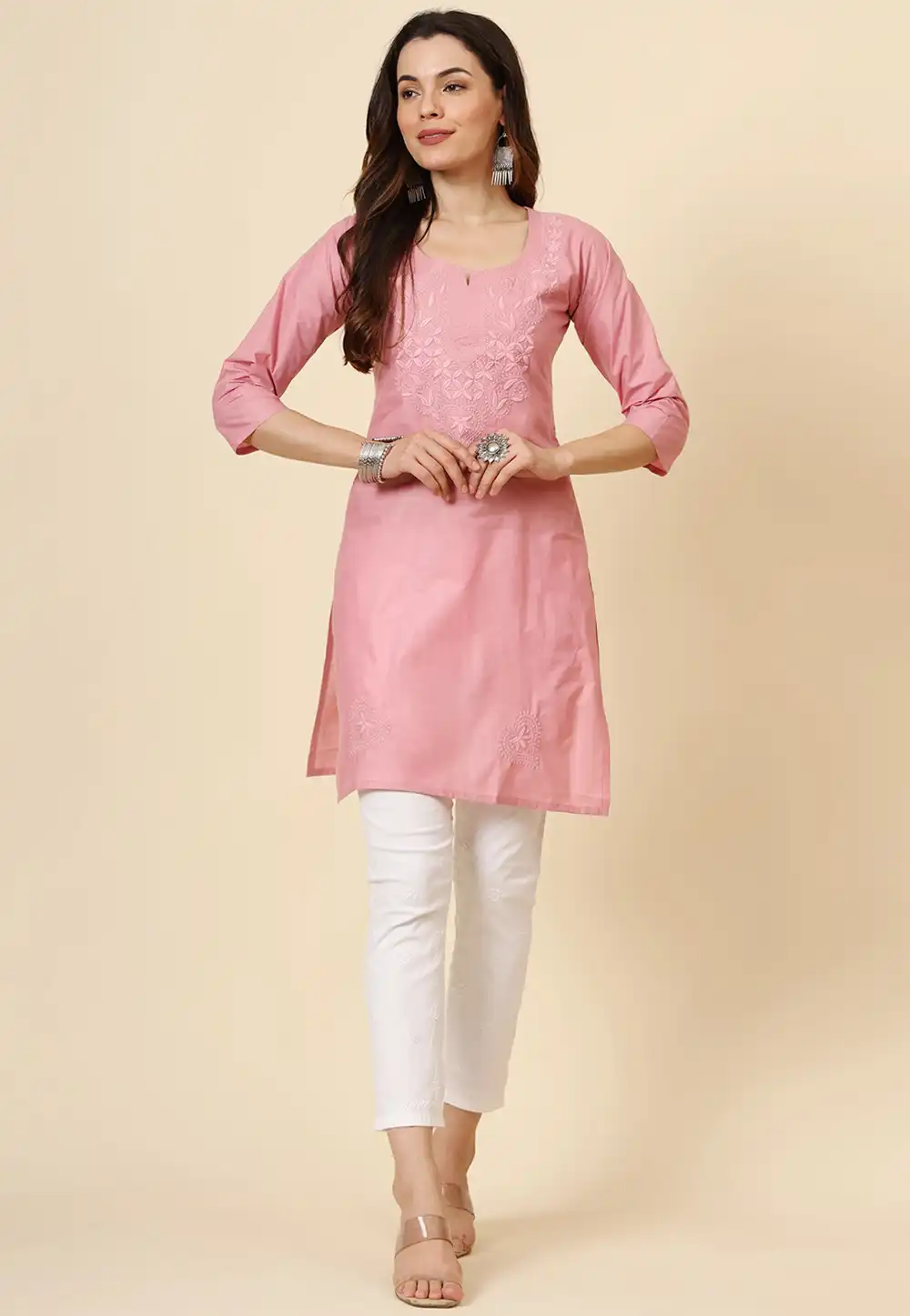 Pink Cotton Kurti 294222