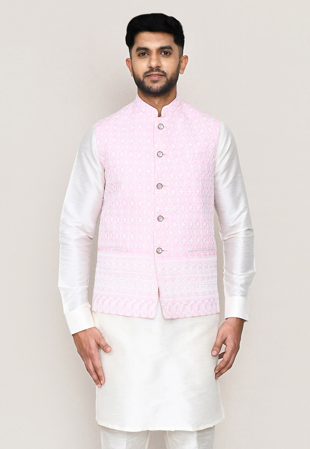 Pink Cotton Nehru Jacket 306066