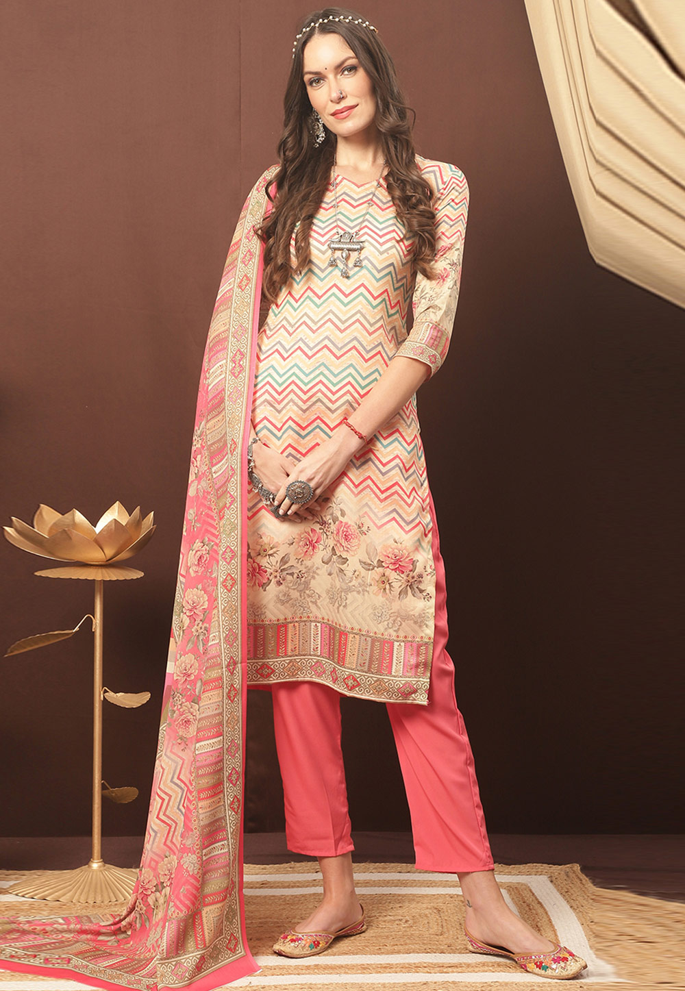 Pink Cotton Pakistani Suit 310455