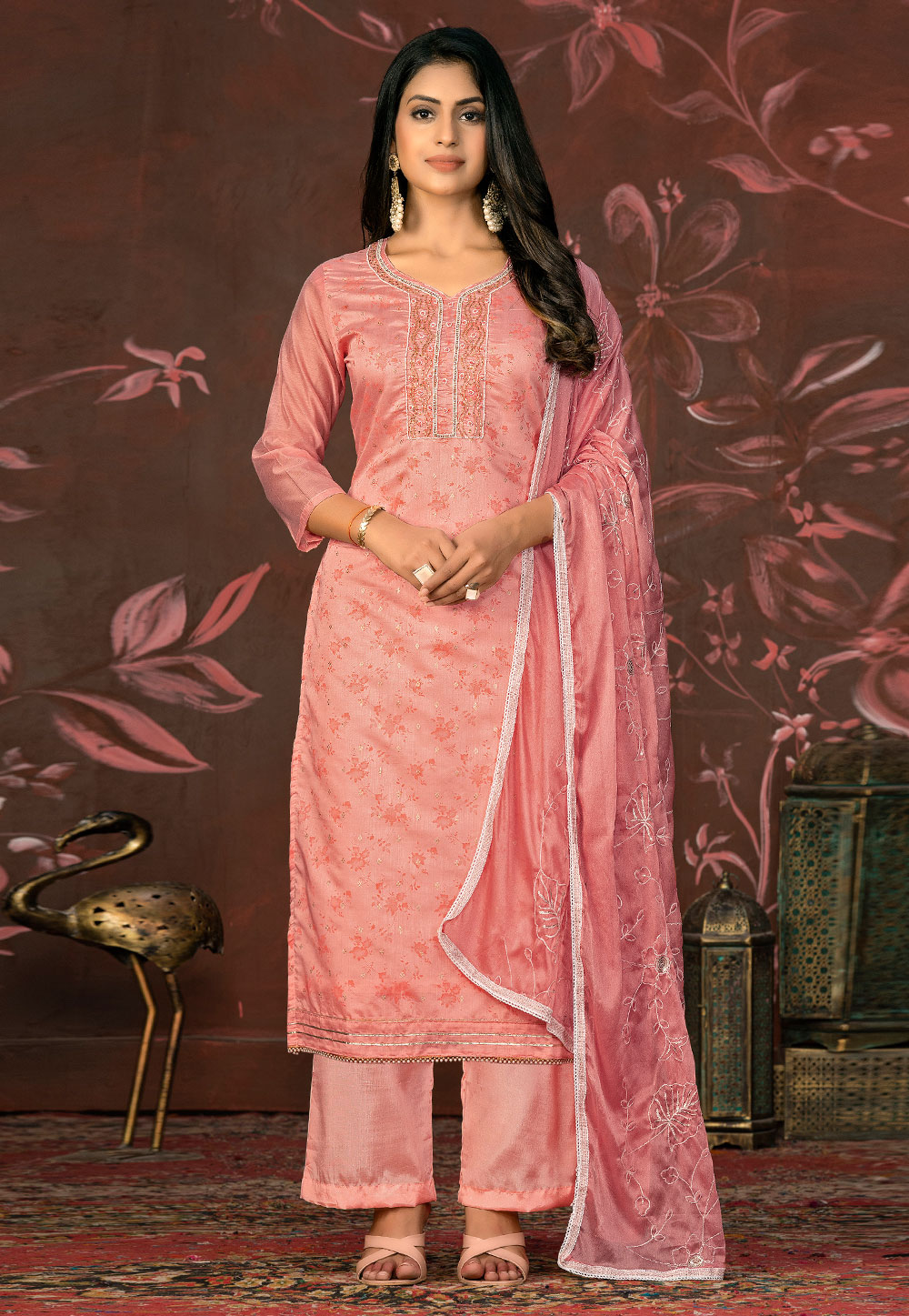 Pink Cotton Pakistani Suit 281087