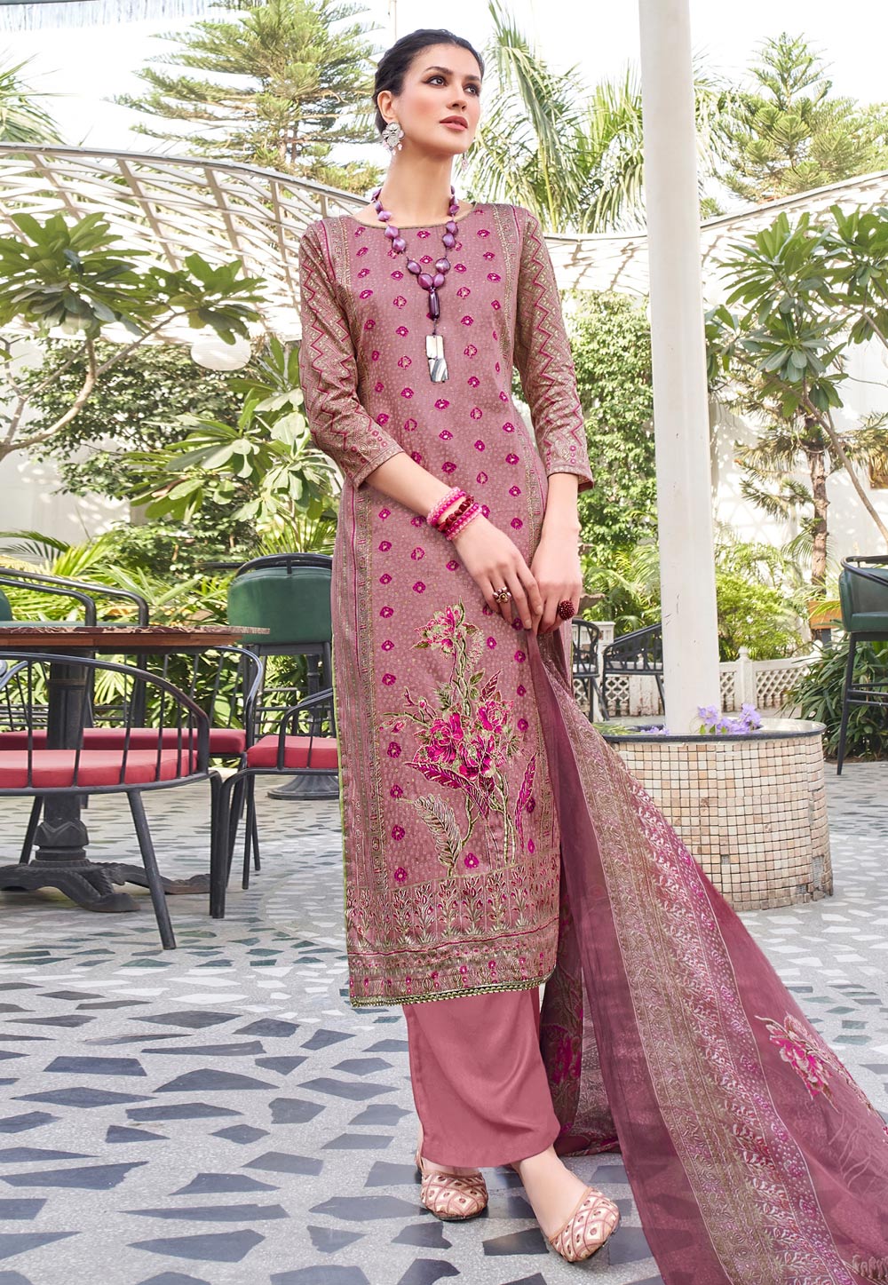 Pink Cotton Palazzo Suit 285655