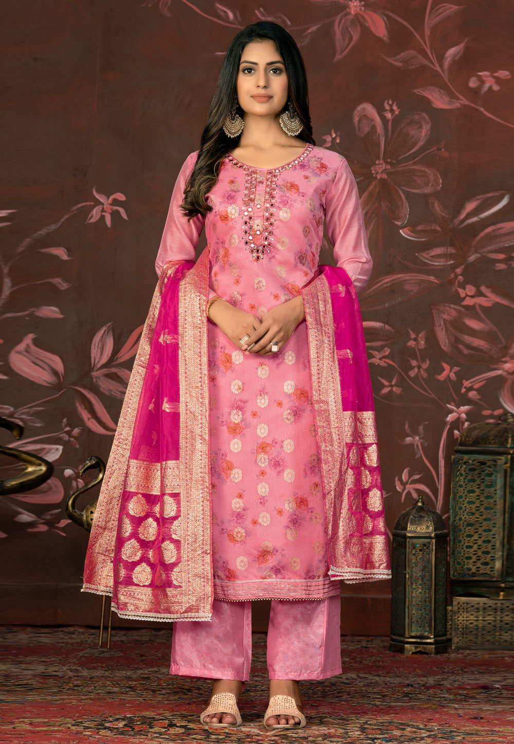 Pink Cotton Palazzo Suit 281092