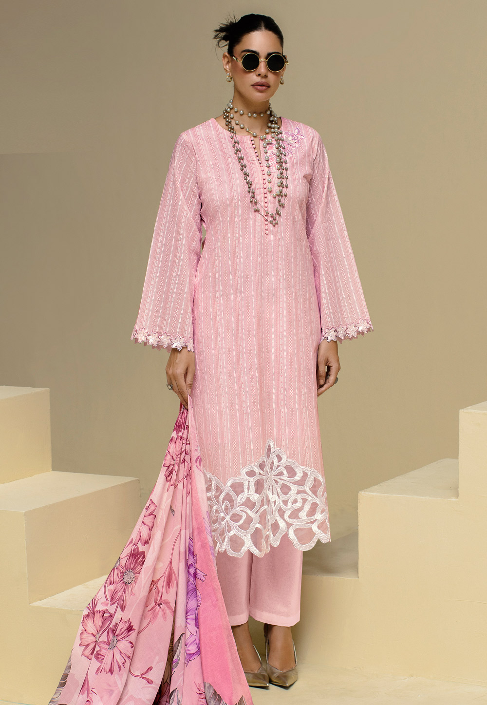 Pink Cotton Pant Style Suit 310914
