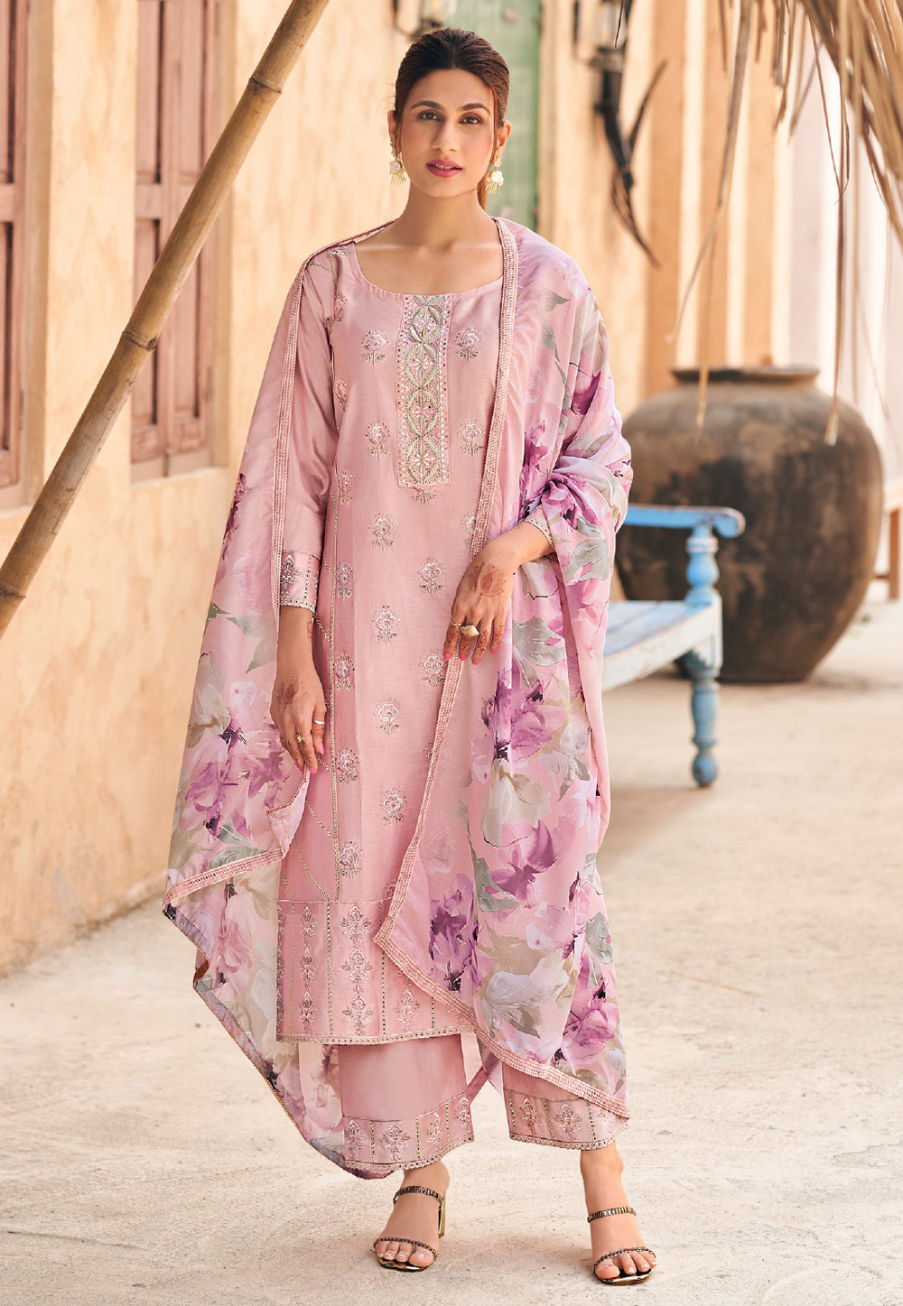 Pink Cotton Pant Style Suit 310619