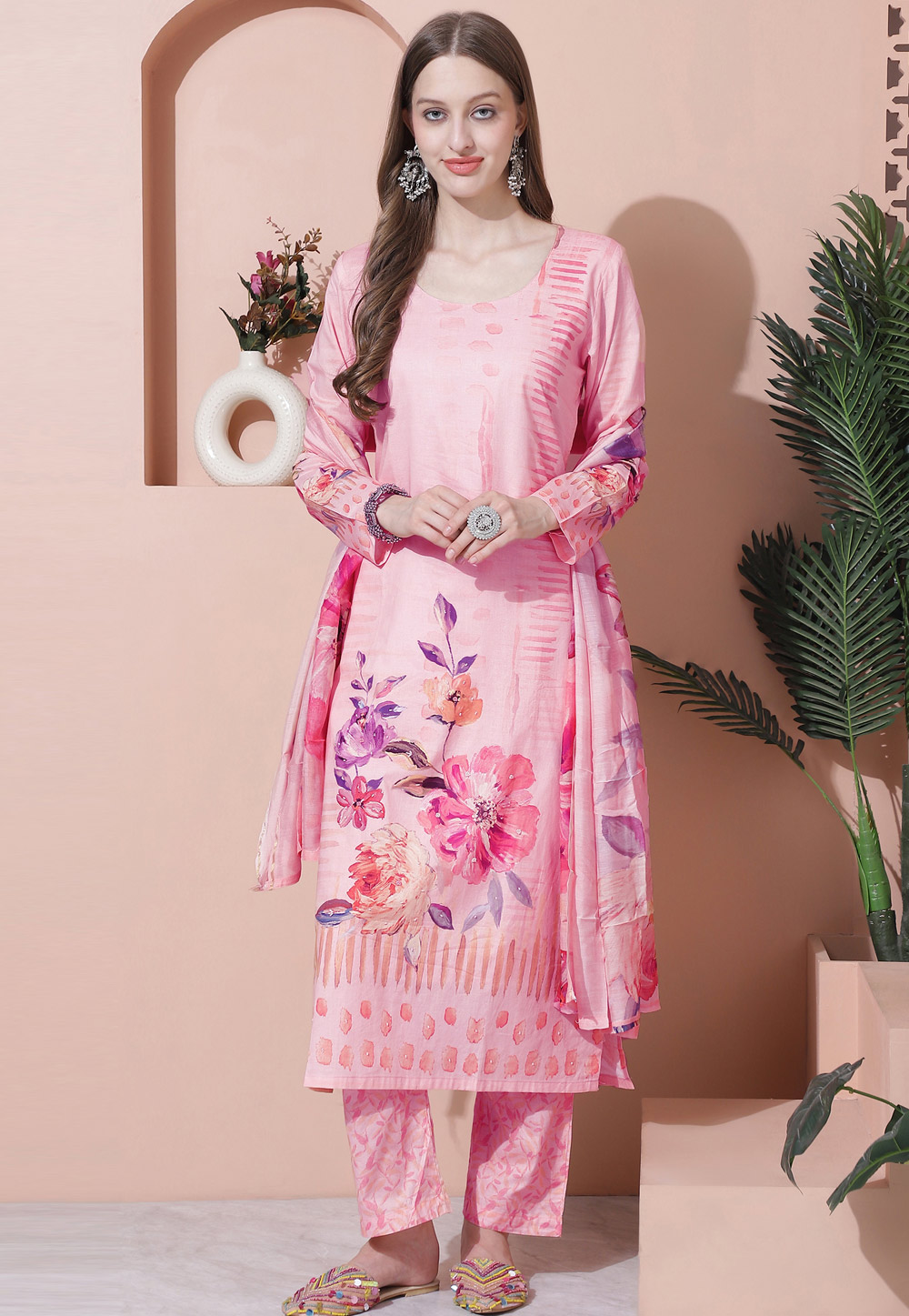 Pink Cotton Pant Style Suit 310072