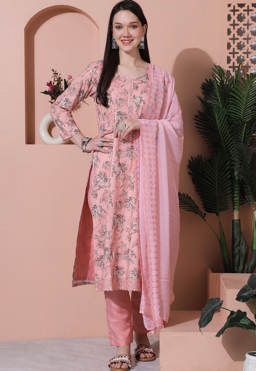 Pink Cotton Pant Style Suit 310080