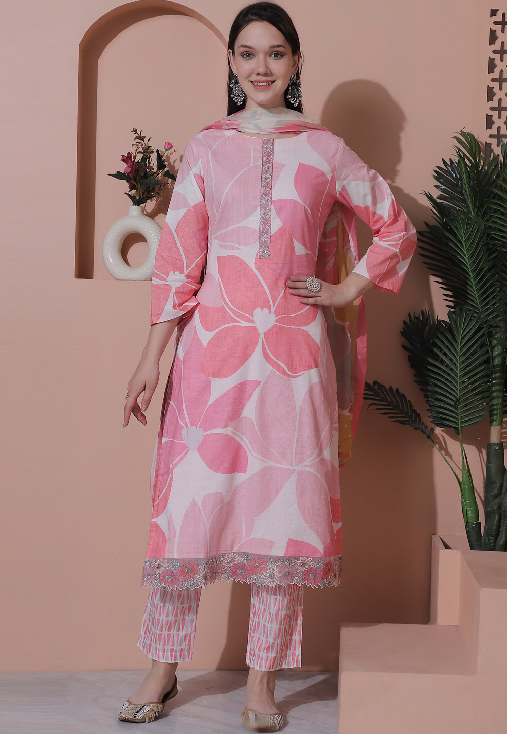 Pink Cotton Pant Style Suit 310087
