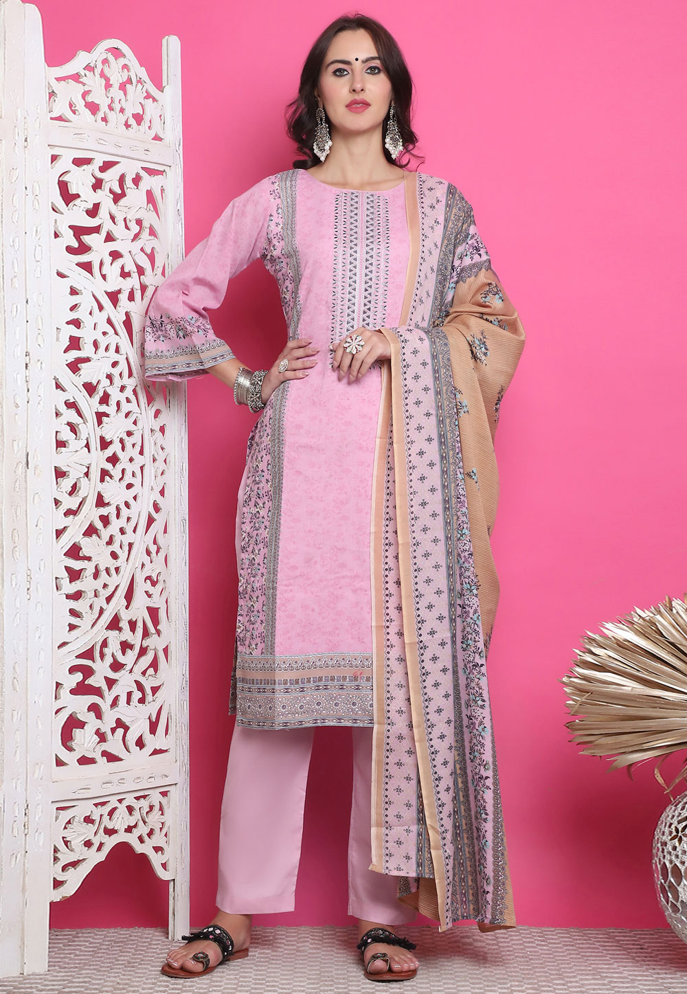 Pink Cotton Pant Style Suit 310123