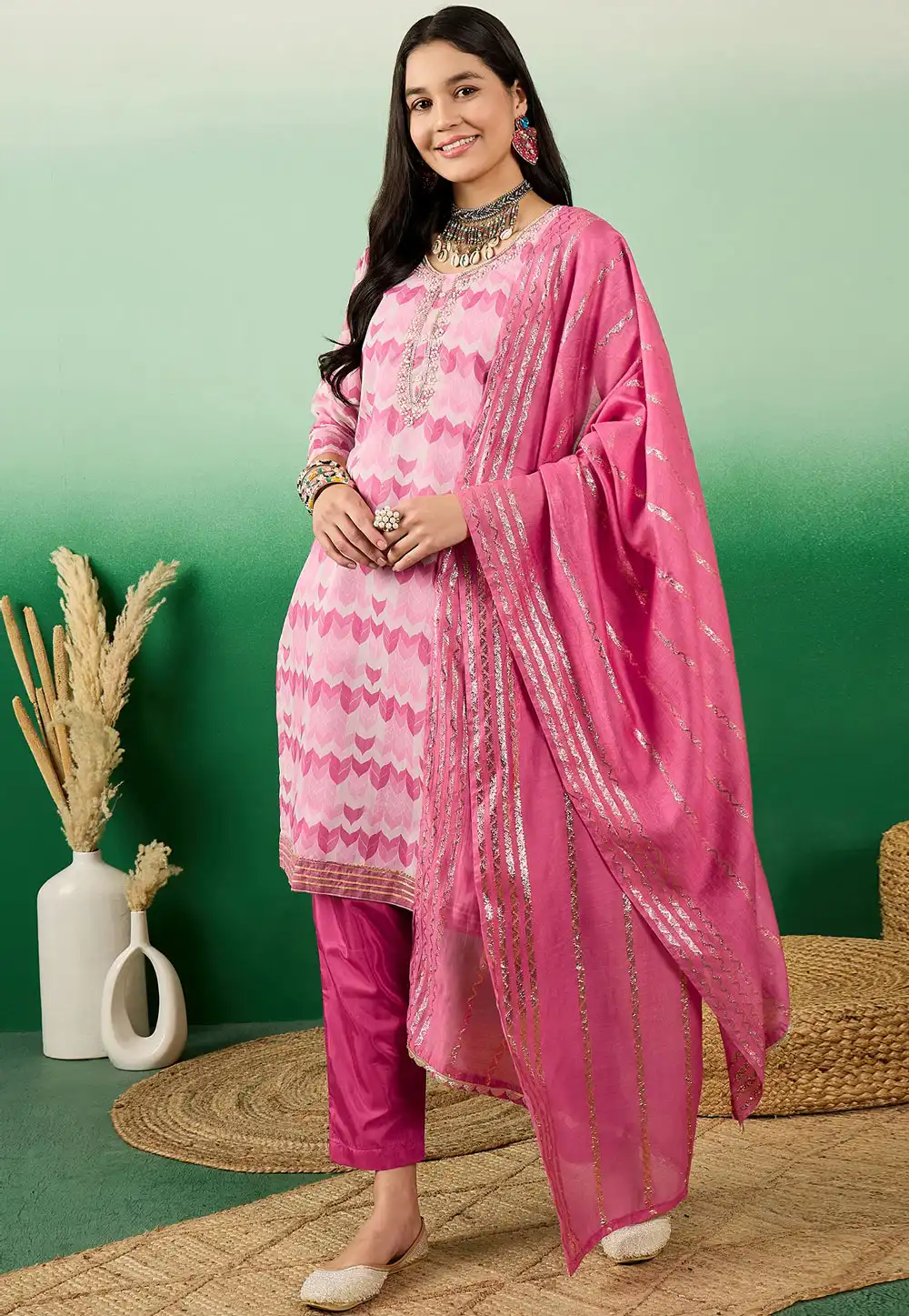 Pink Cotton Pant Style Suit 289792