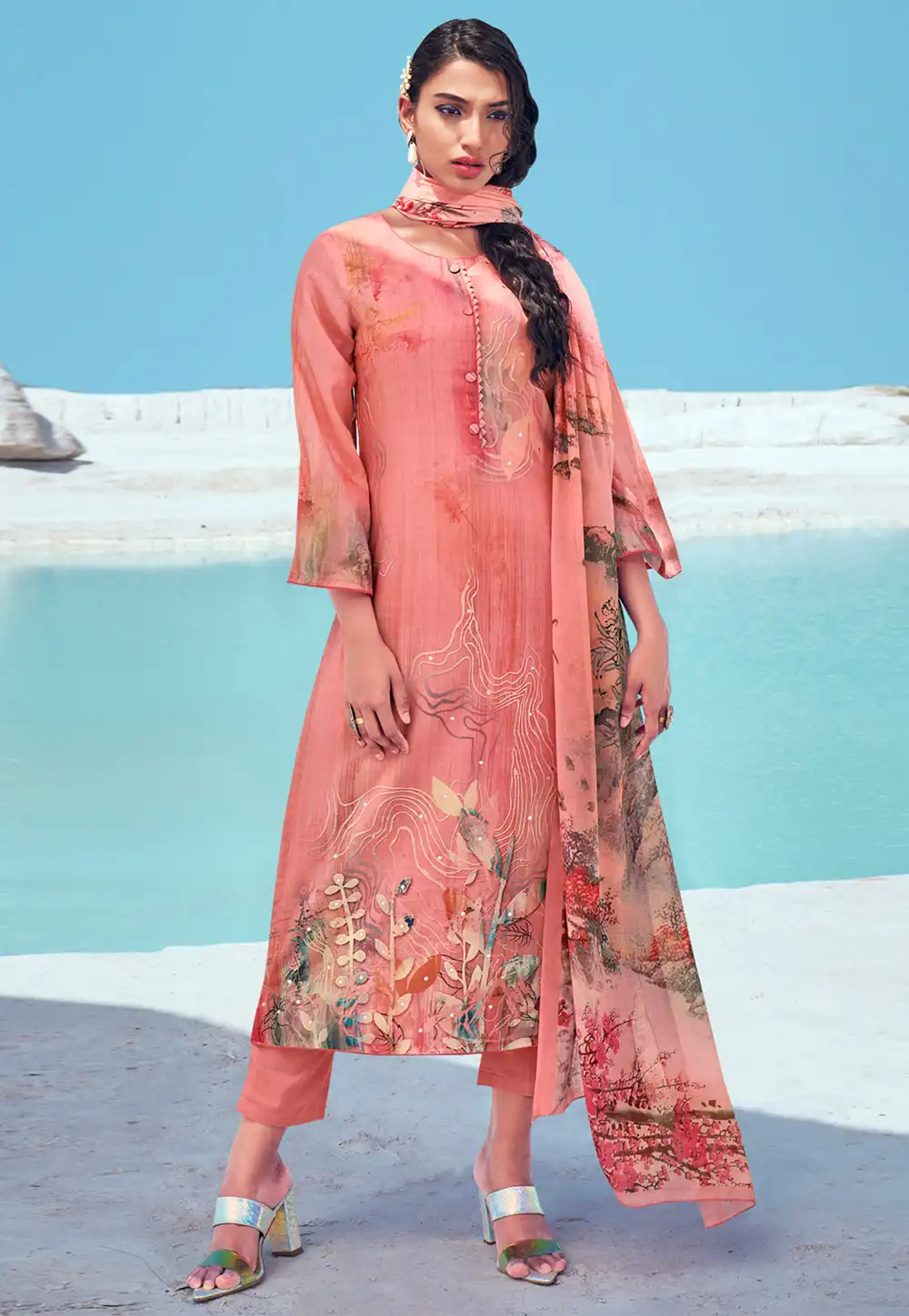 Pink Cotton Pant Style Suit 294856