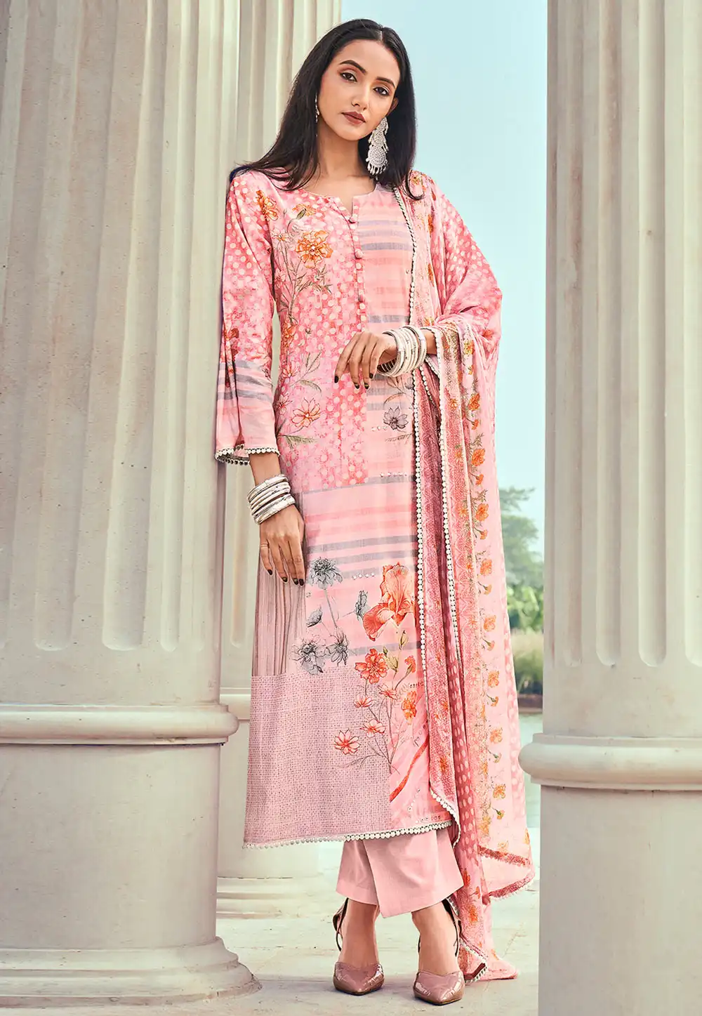 Pink Cotton Pant Style Suit 294859