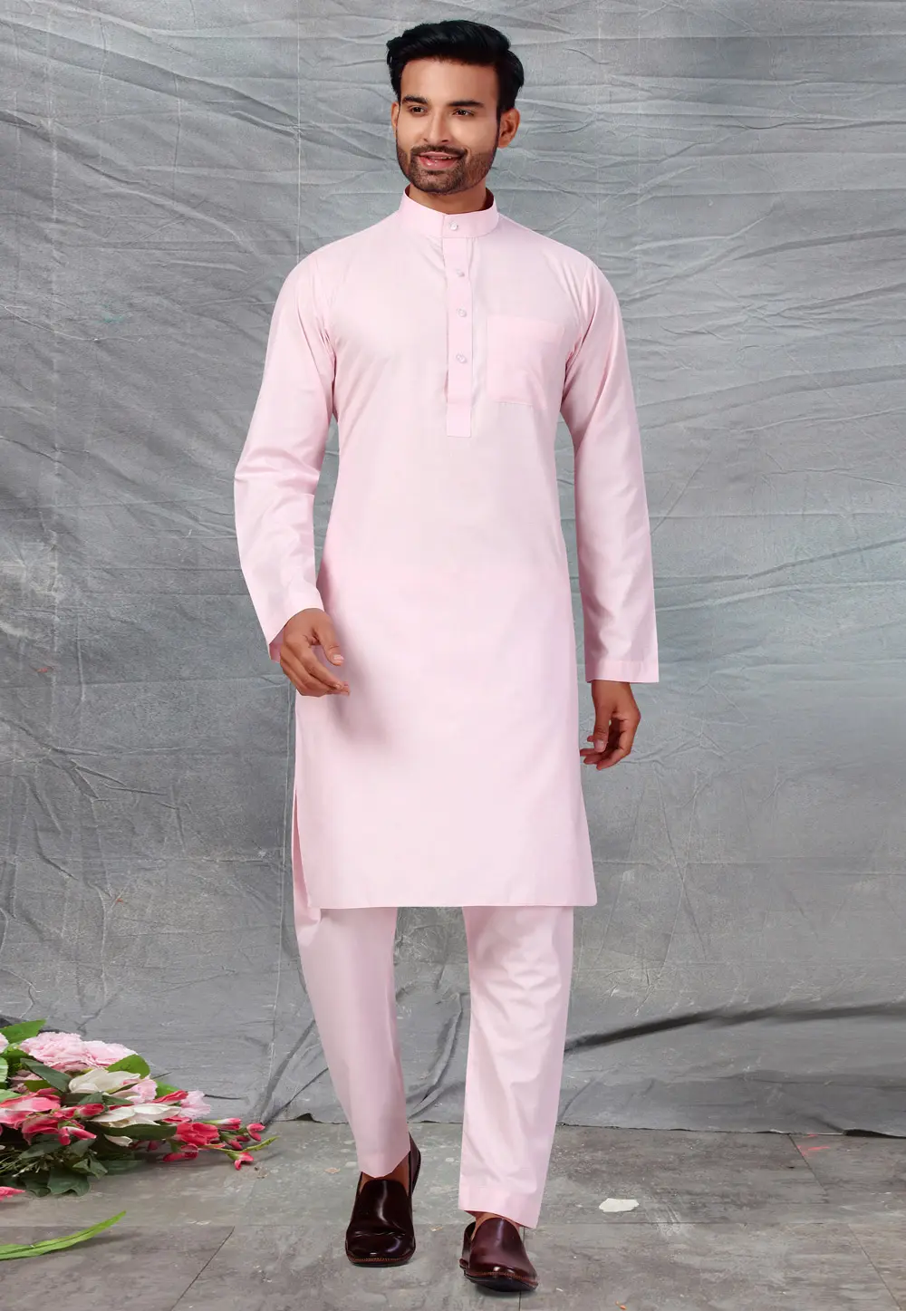 Pink Cotton Pathani Suit 300215