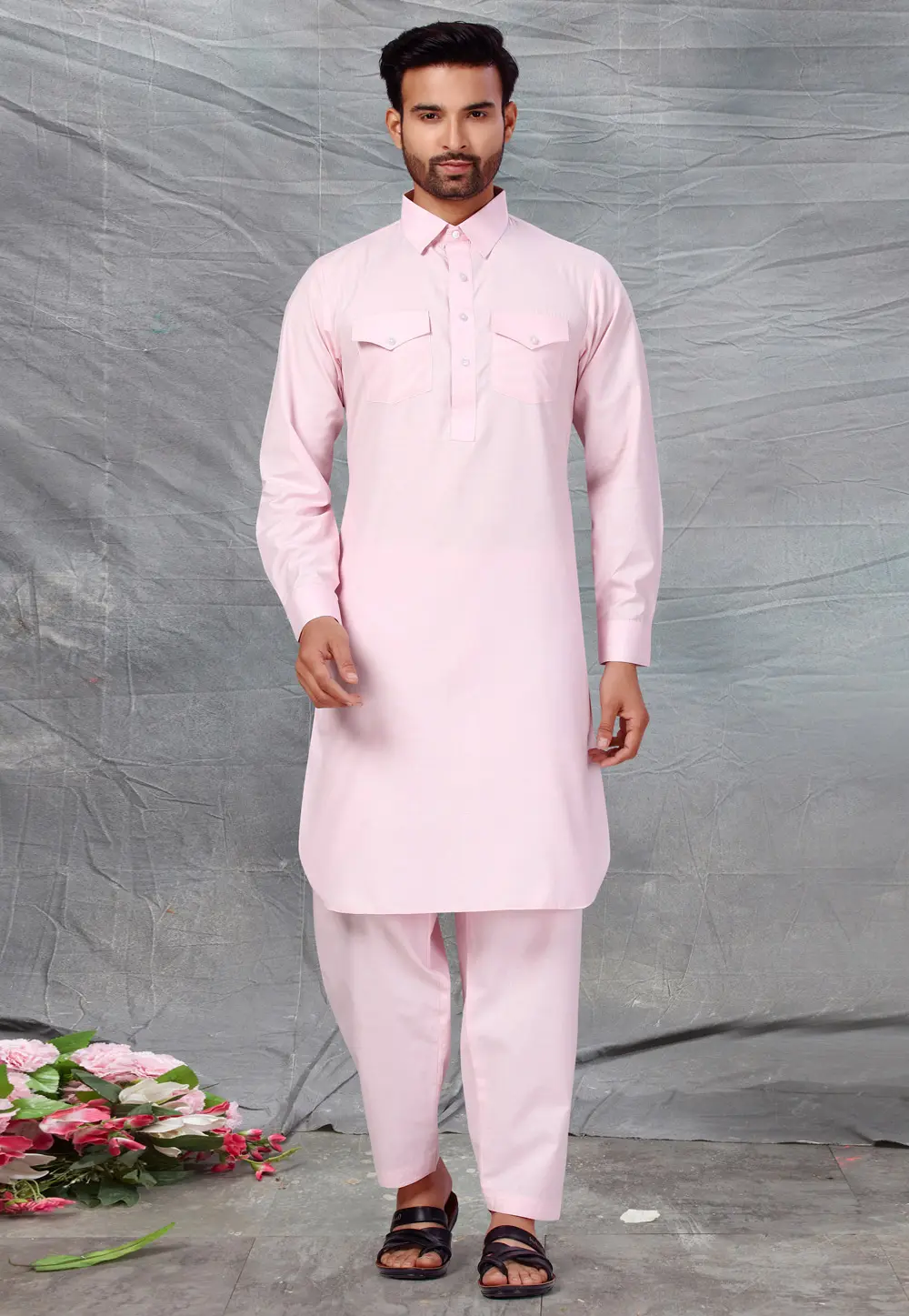 Pink Cotton Pathani Suit 300216