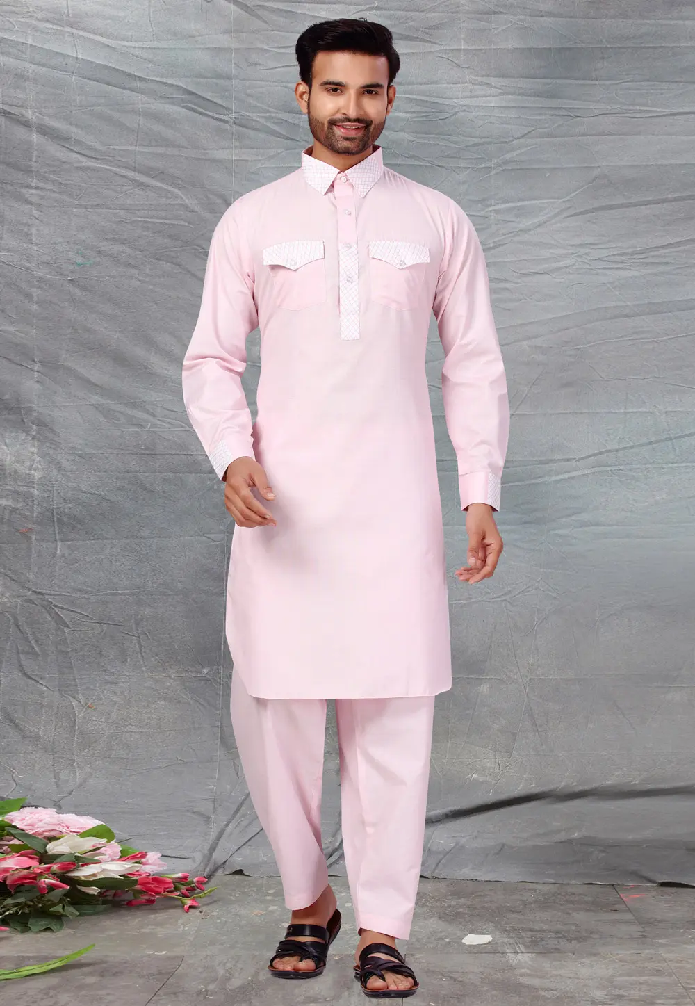 Pink Cotton Pathani Suit 300217