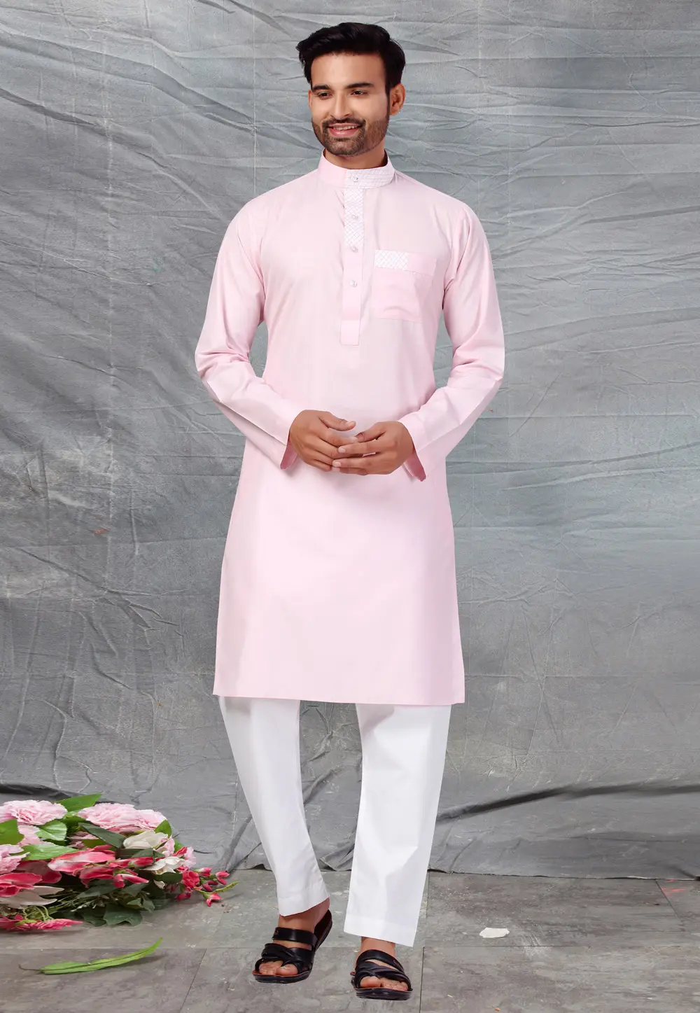 Pink Cotton Pathani Suit 300218