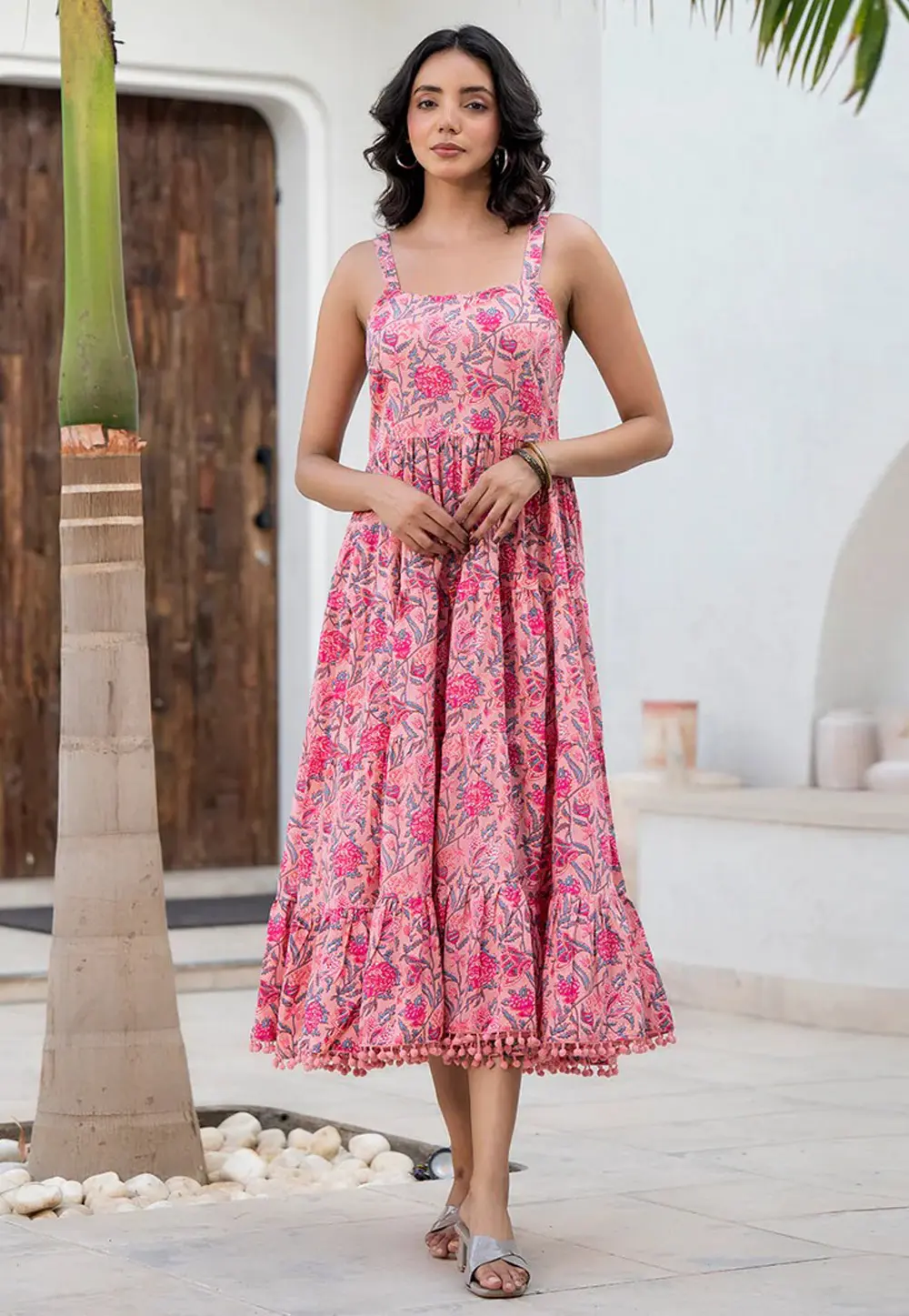 Pink Cotton Printed Gown 304455