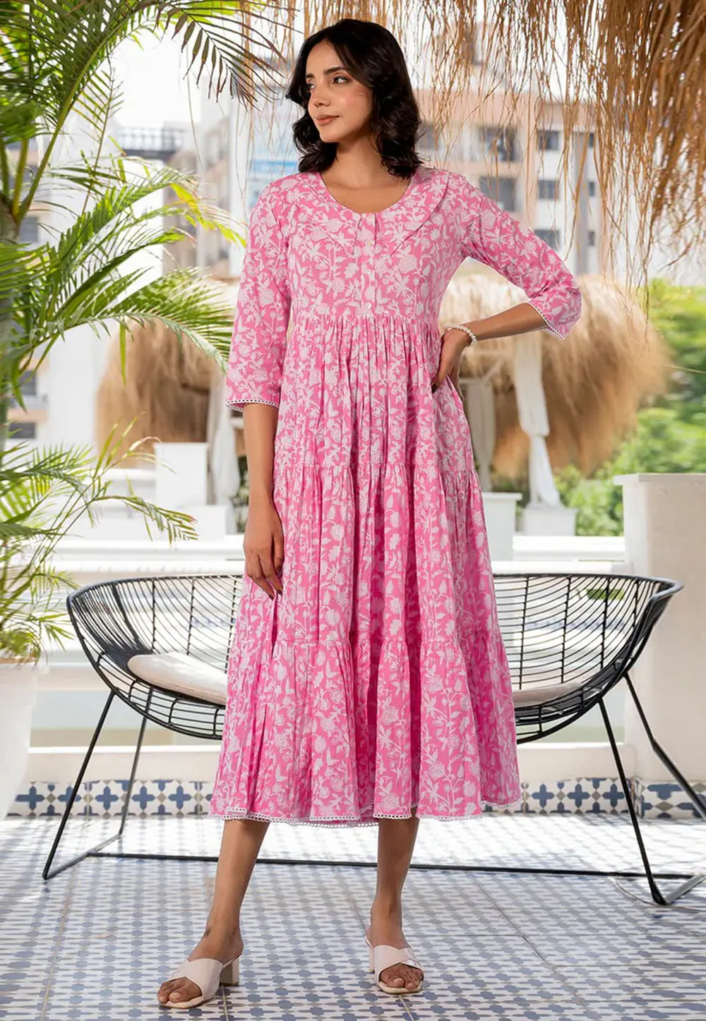 Pink Cotton Printed Gown 304457