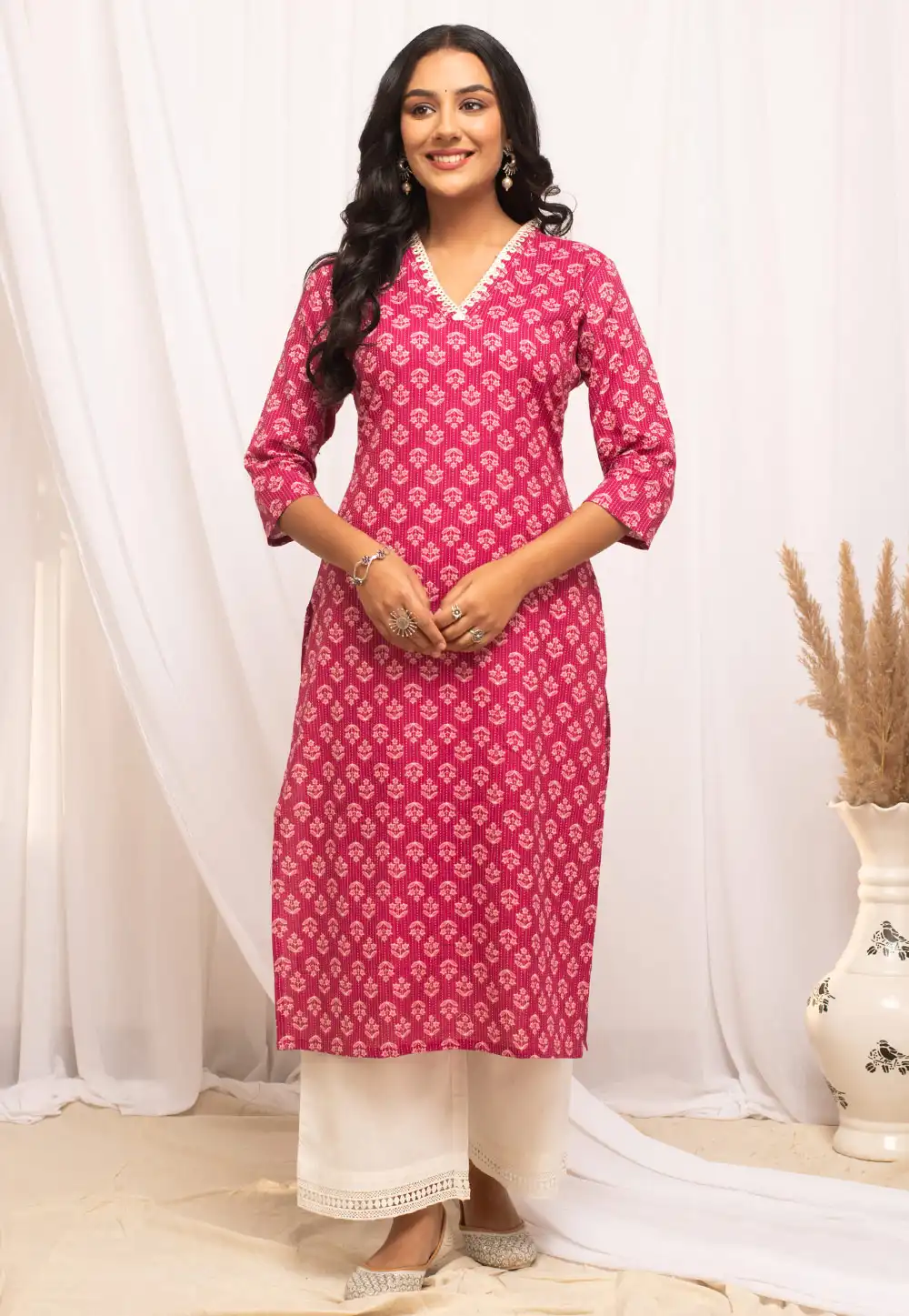 Pink Cotton Printed Long Tunic 289026