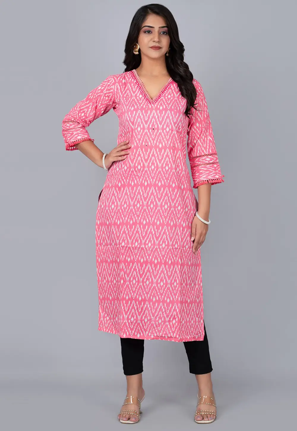 Pink Cotton Printed Long Tunic 302778