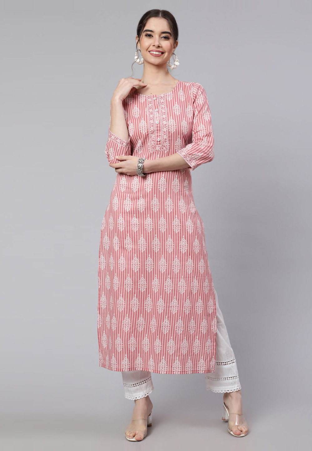 Pink Cotton Printed Long Tunic 282714