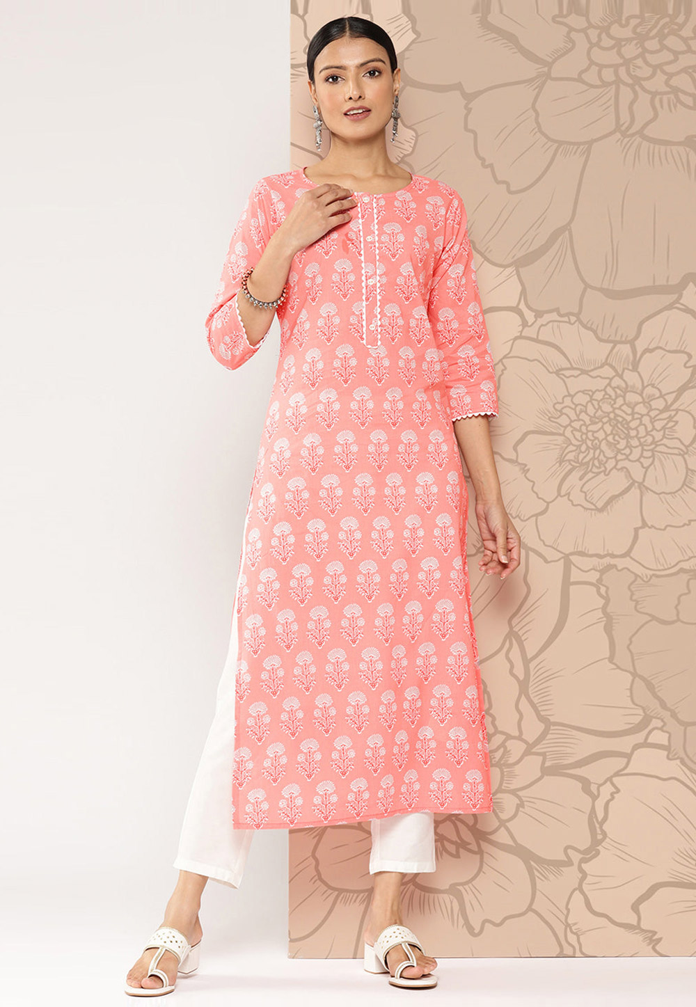 Pink Cotton Printed Long Tunic 282738