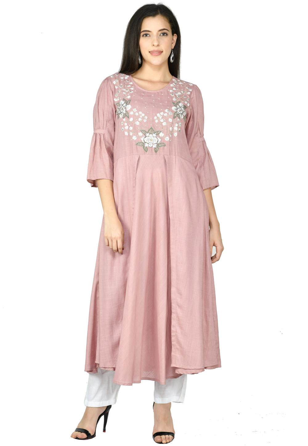 Pink Cotton Rayon Kurta Set With Pent 305469