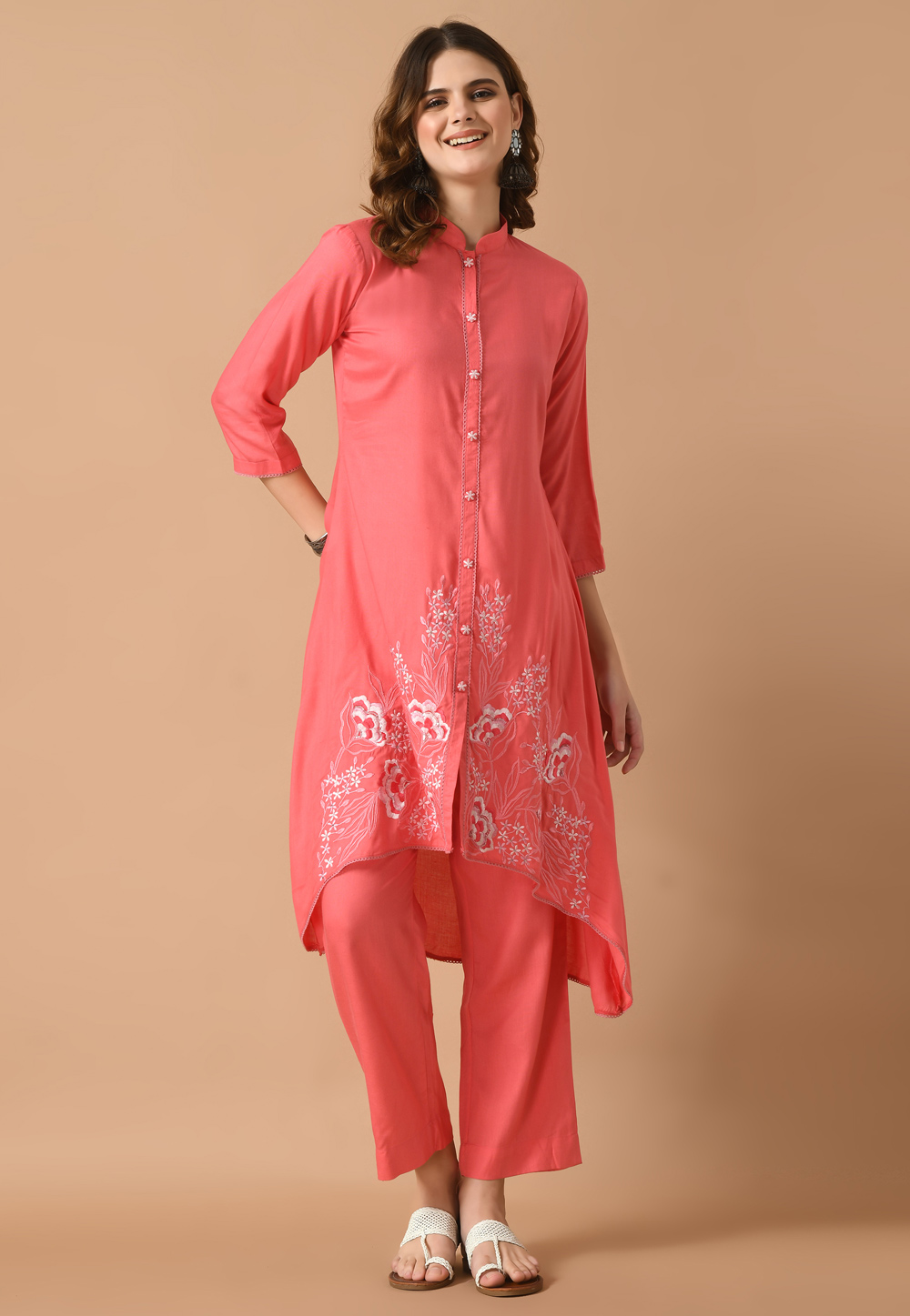 Pink Cotton Rayon Kurta Set With Pent 305491