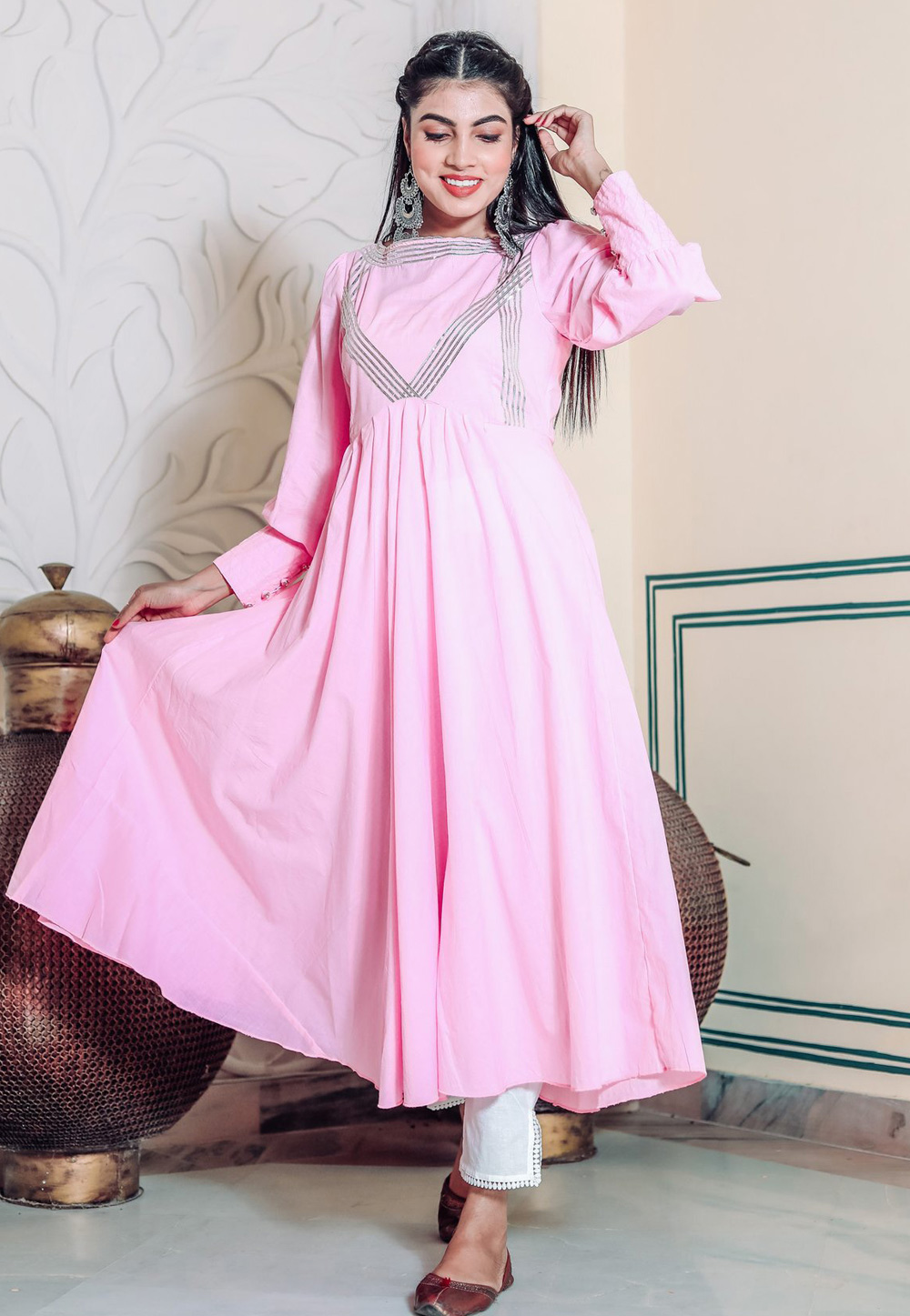 Pink Cotton Rayon Readymade Pant Style Suit 310310