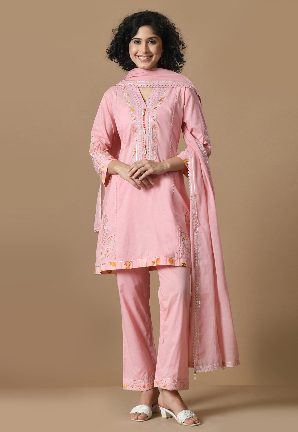 Pink Cotton Readymade Pakistani Suit 305443