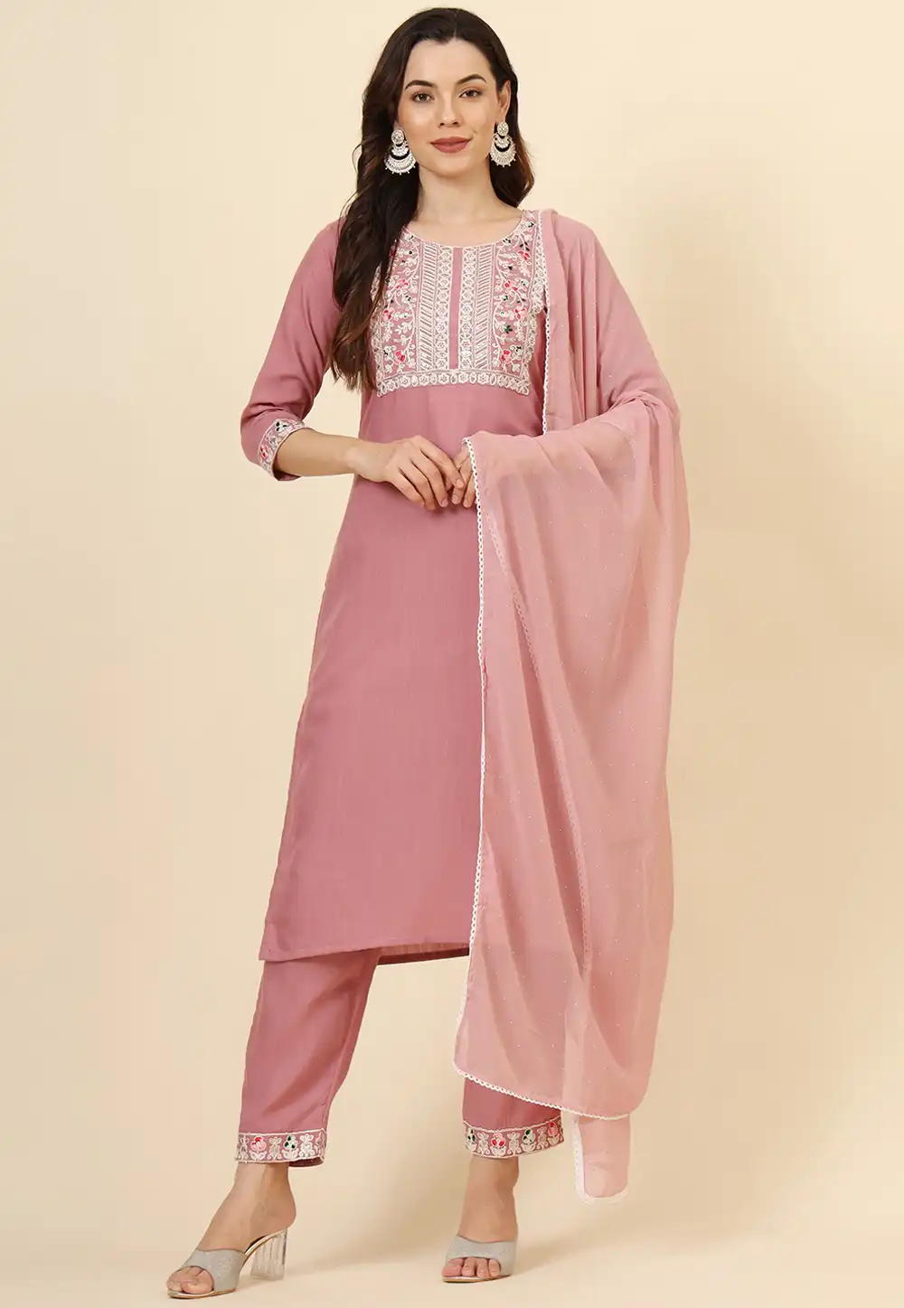 Pink Cotton Readymade Pakistani Suit 293456