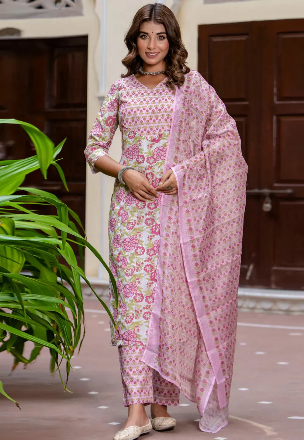 Pink Cotton Readymade Pakistani Suit 297541