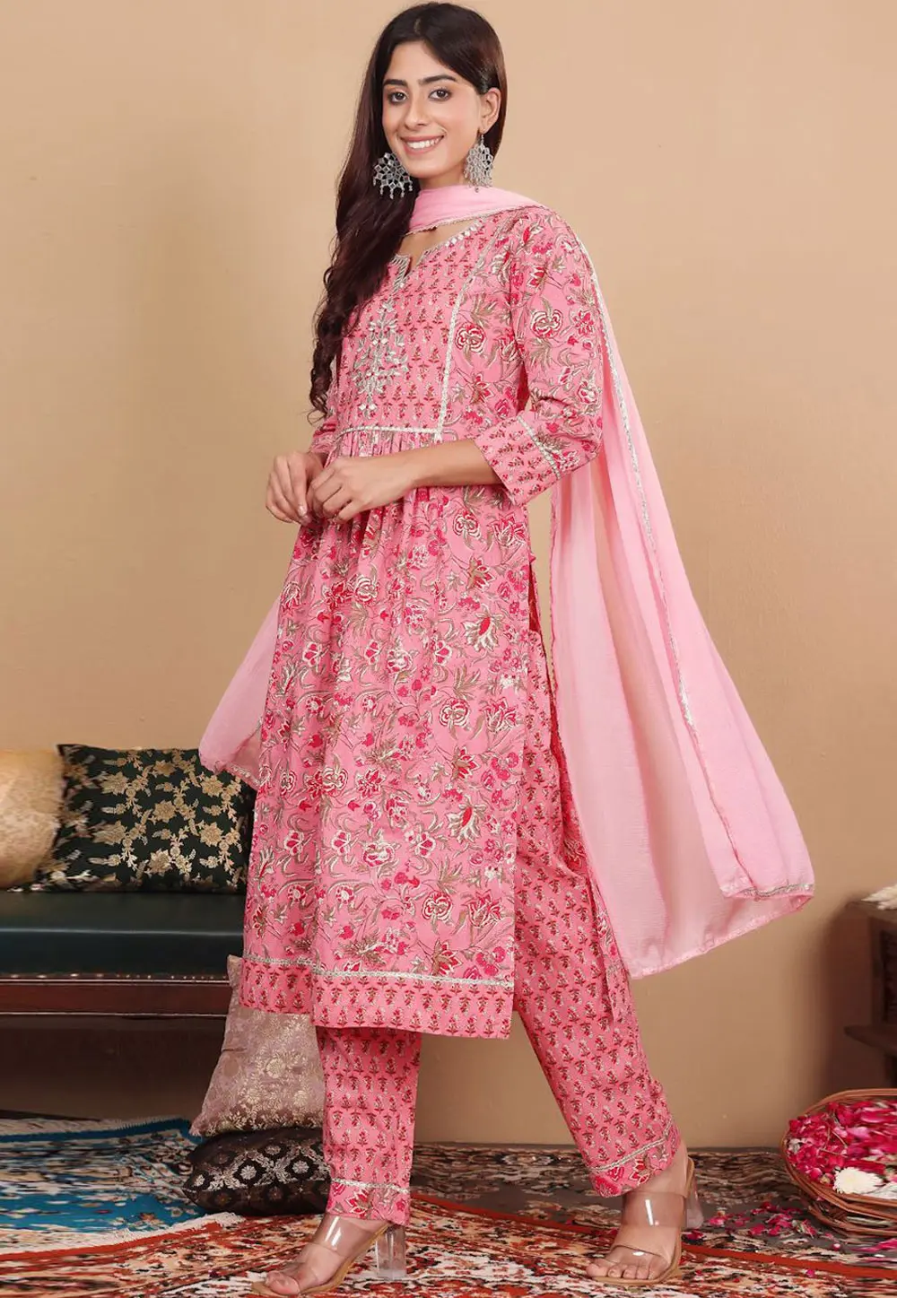 Pink Cotton Readymade Pakistani Suit 303853