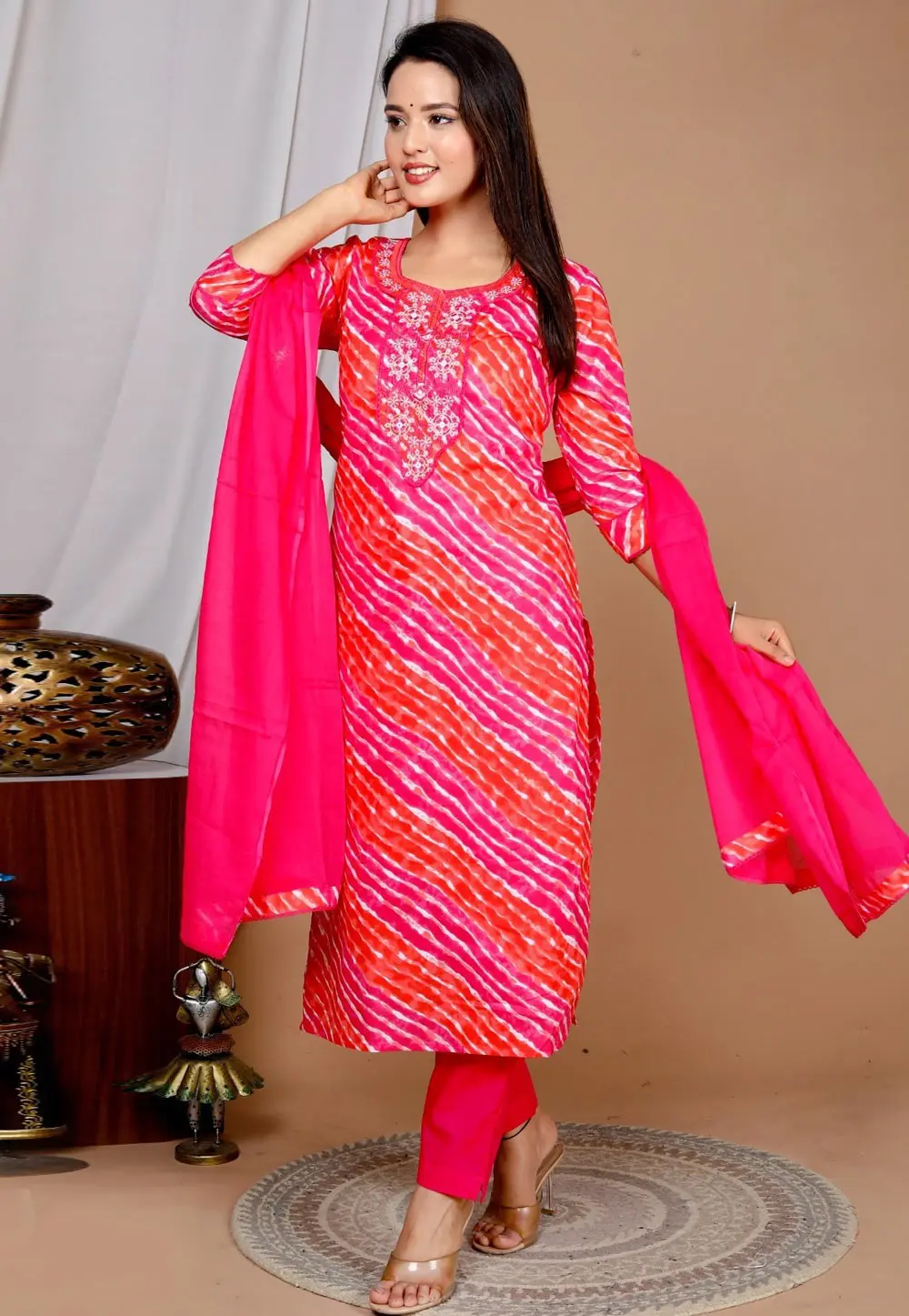 Pink Cotton Readymade Pakistani Suit 304611