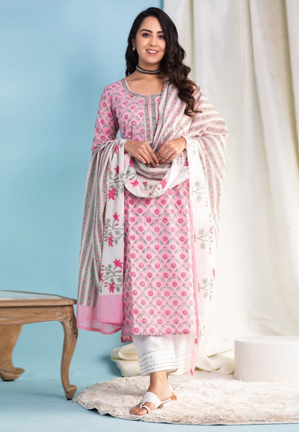 Pink Cotton Readymade Pakistani Suit 279866