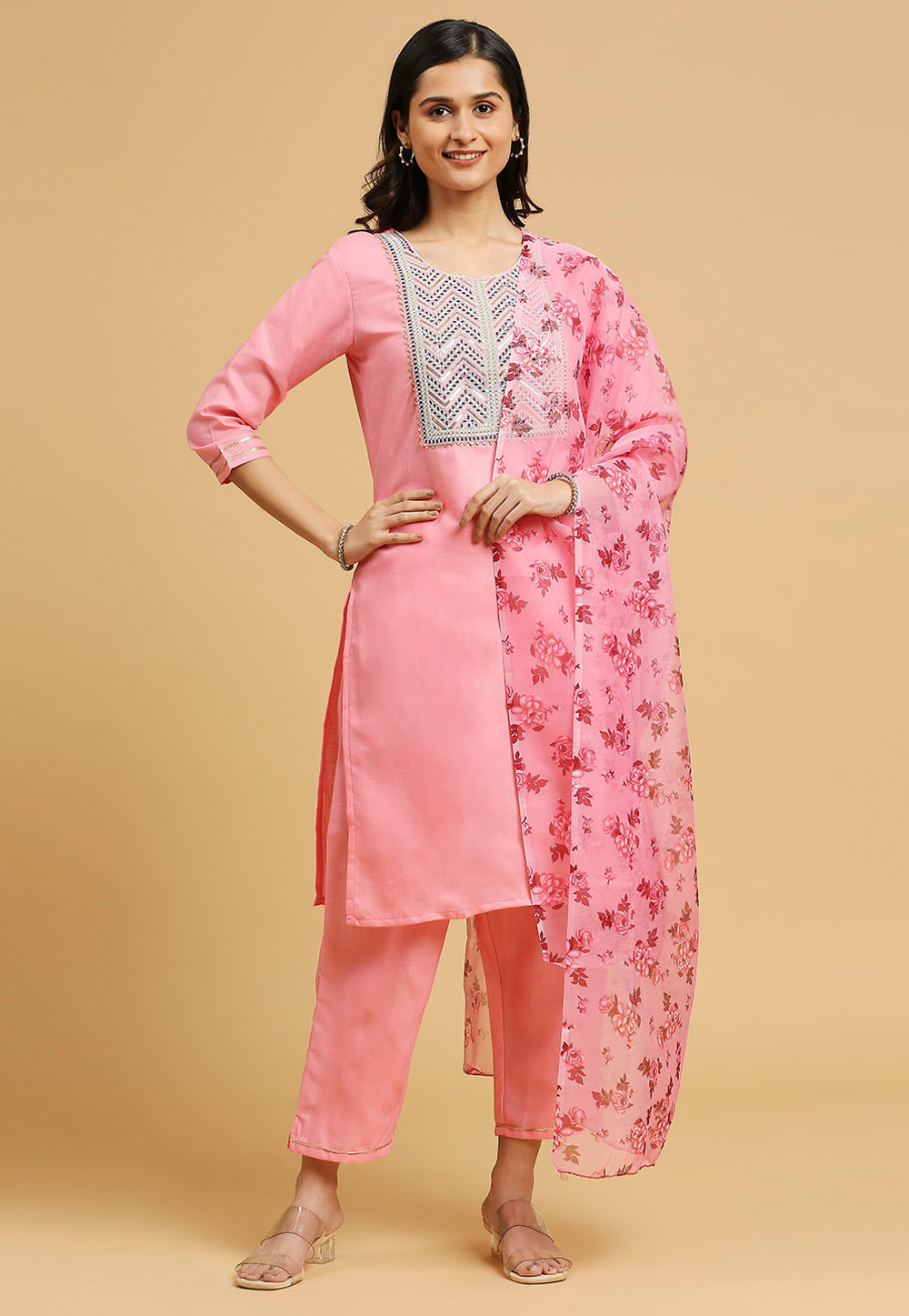 Pink Cotton Readymade Pakistani Suit 280905