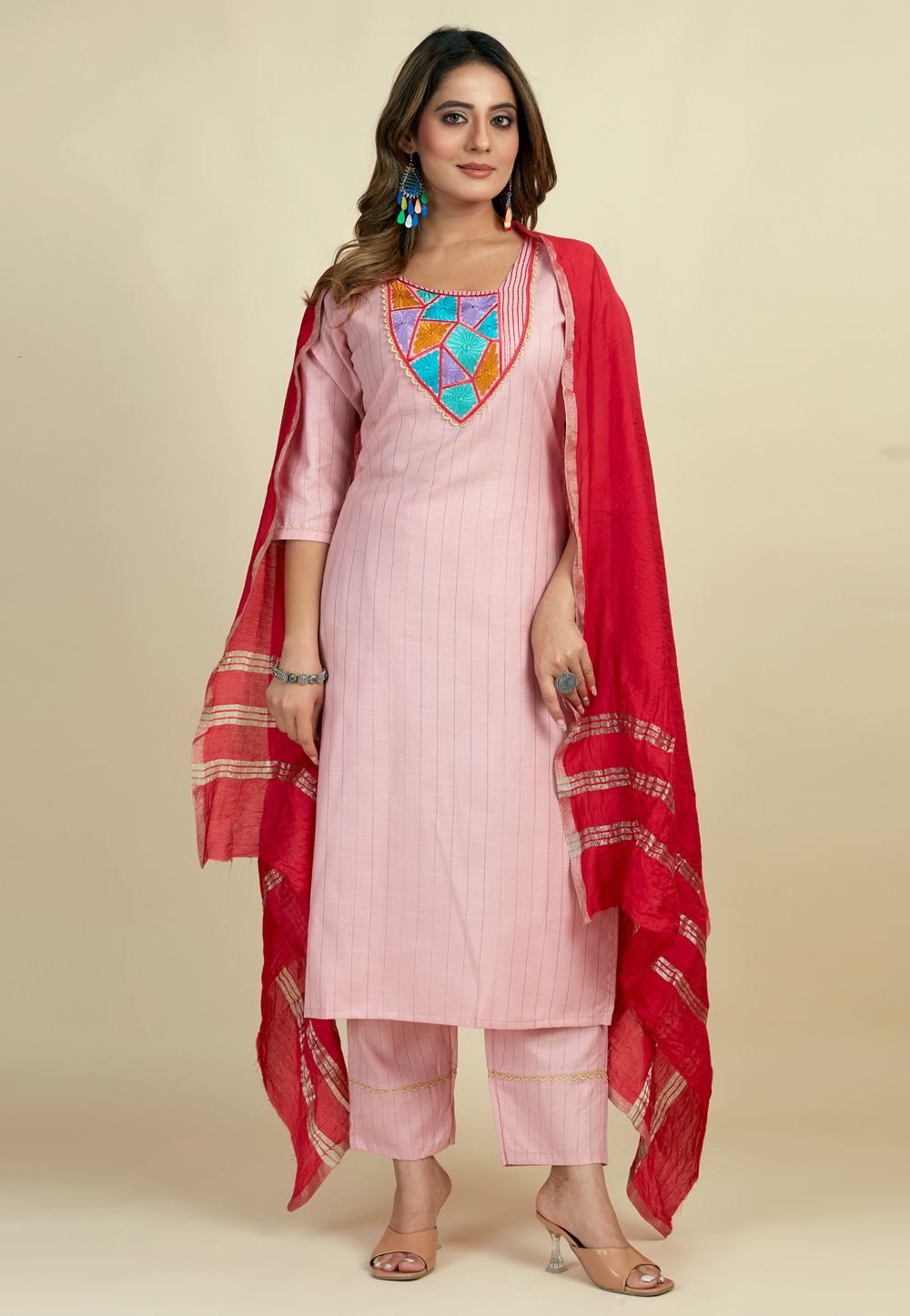 Pink Cotton Readymade Pakistani Suit 284223
