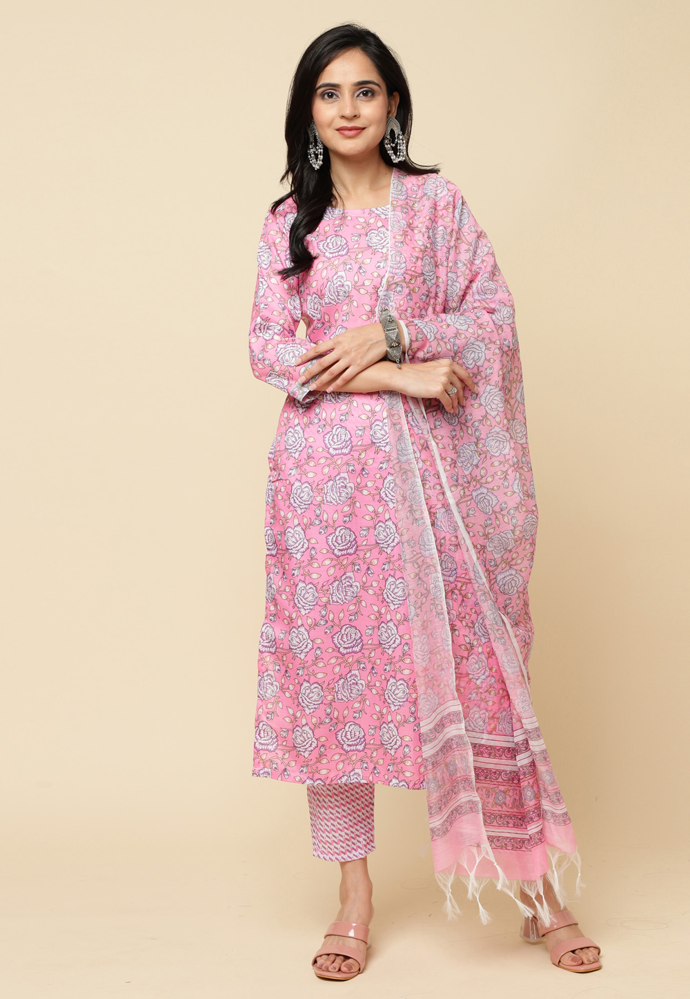 Pink Cotton Readymade Pakistani Suit 285193