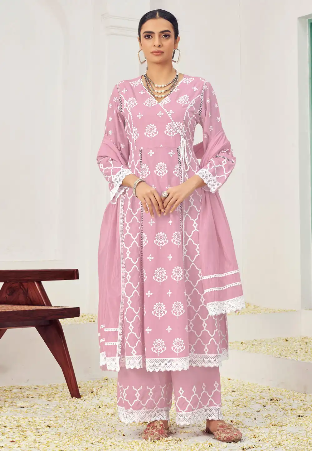 Pink Cotton Readymade Pakistani Suit 288491