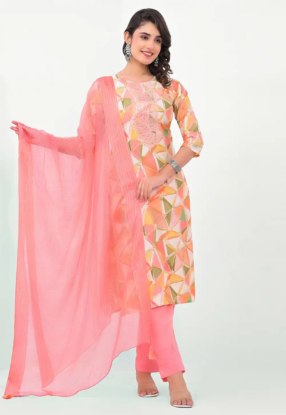 Pink Cotton Readymade Pakistani Suit 290381