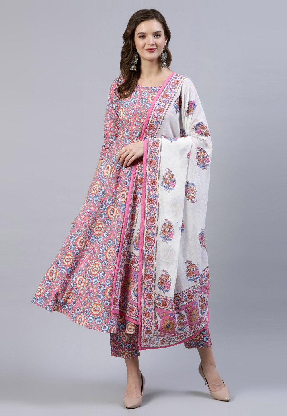 Pink Cotton Readymade Pakistani Suit 282100