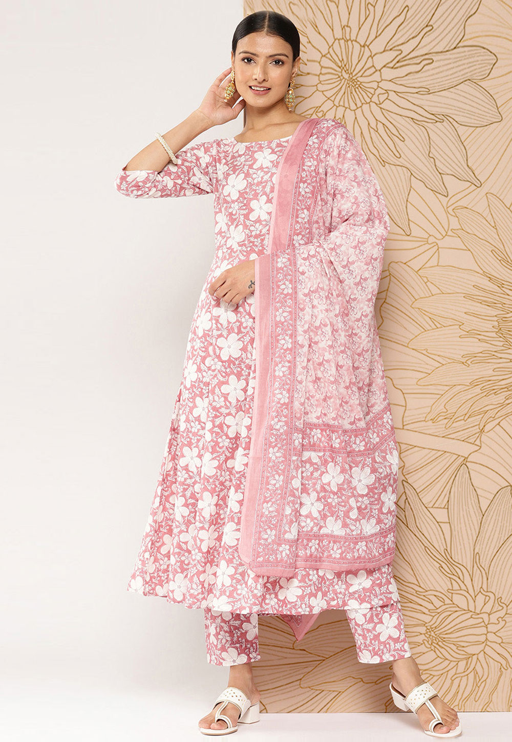 Pink Cotton Readymade Pakistani Suit 282169