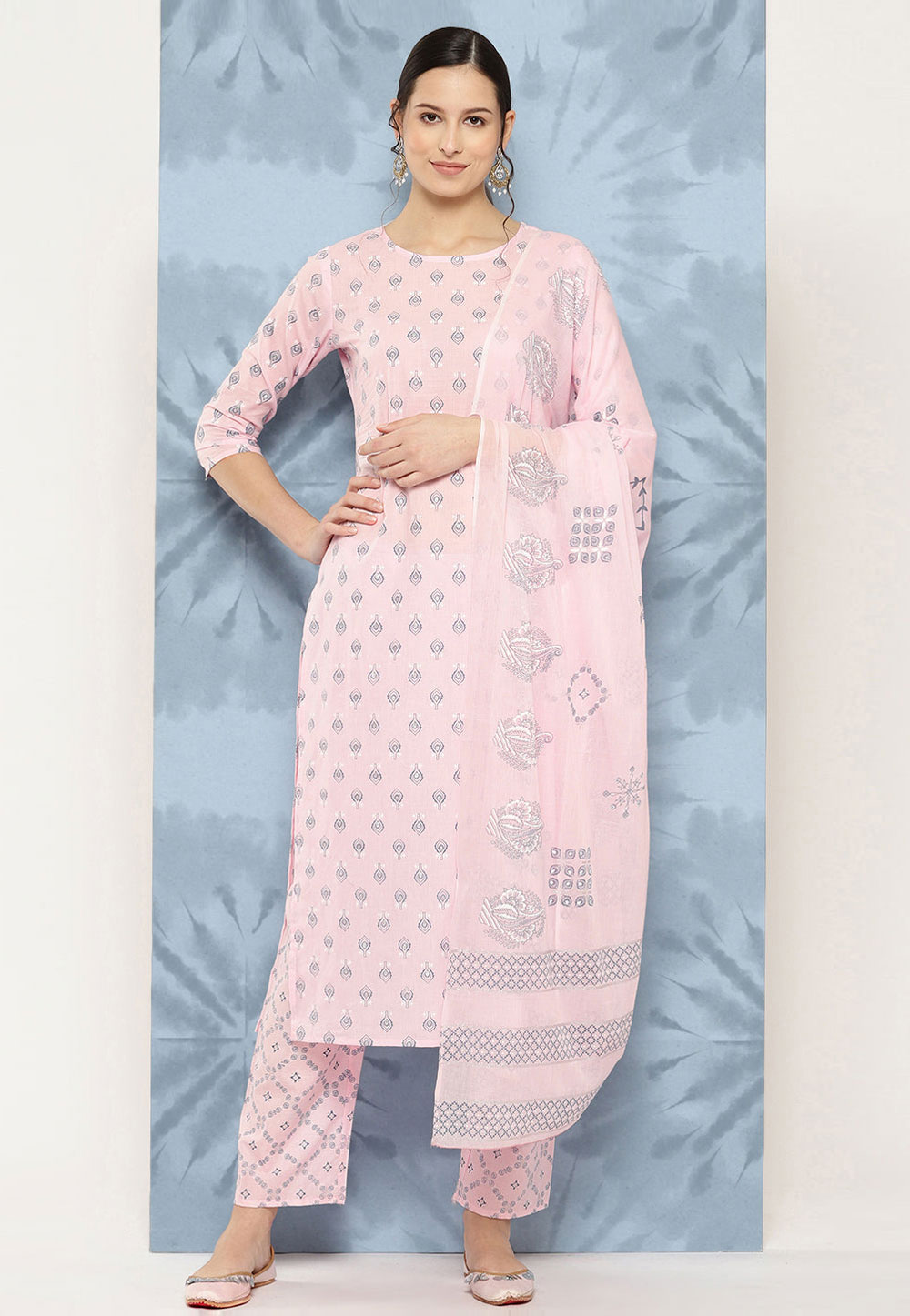 Pink Cotton Readymade Pakistani Suit 282171